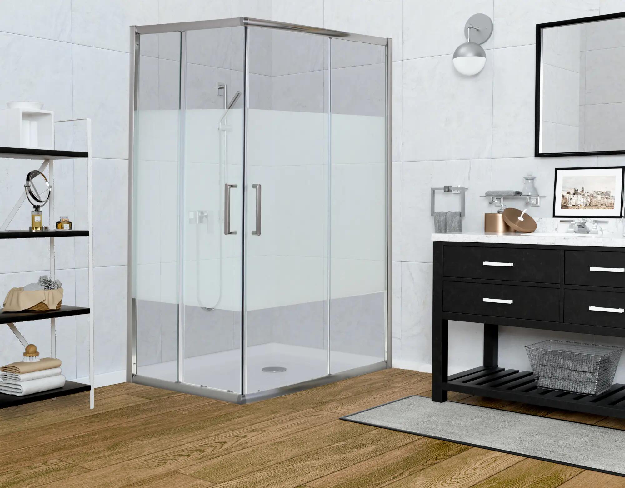 Mampara de ducha corredera serigrafiada quad perfil plata (77.5-79)x(97.5-99)x190 cm 6 mm