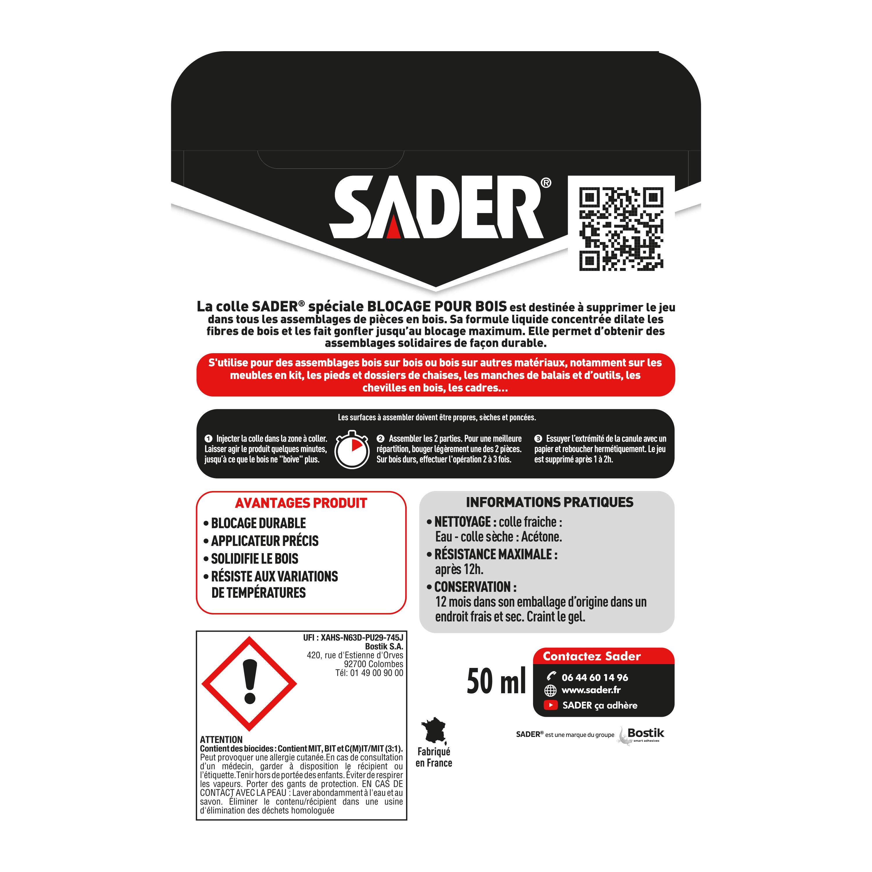 Colle d'assemblage liquide Spéciale experts blocage pour bois SADER, 50ml transp - 2