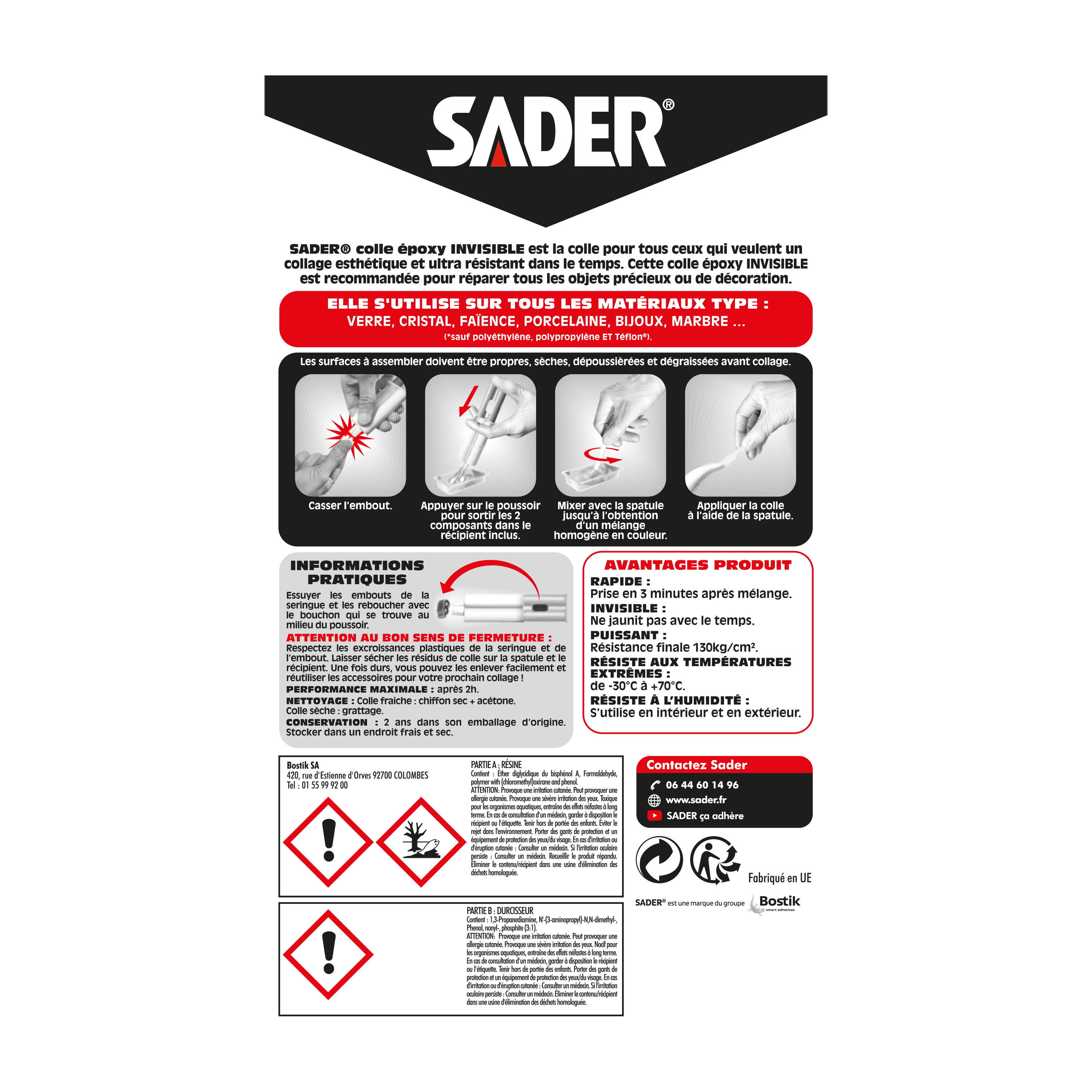 Colle de réparation époxy bi-composants invisible SADER, 25ml transparent - 6