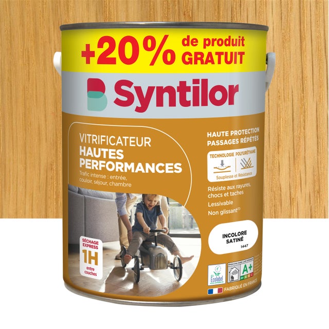 Vitrificateur parquet Hautes performances SYNTILOR, incolore satiné 5L+20%gratui