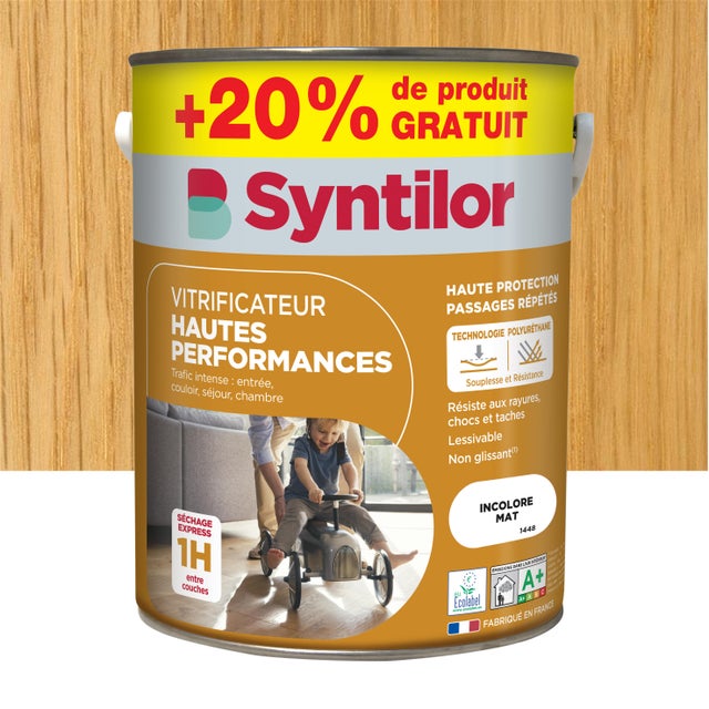 Vitrificateur parquet Hautes performances SYNTILOR, incolore mat 5L+20% gratuit