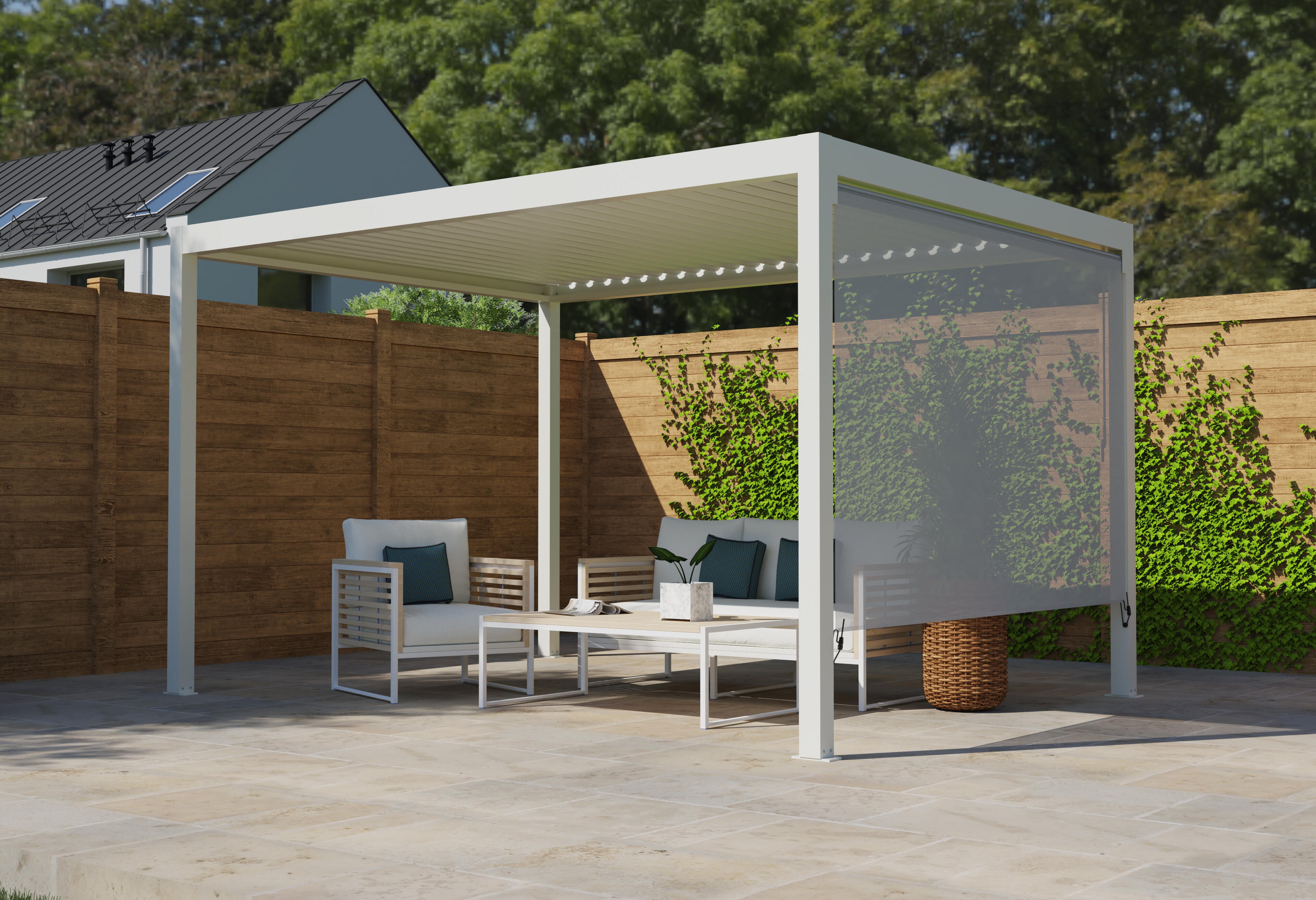 Toldo lateral pérgola Caleta de poliéster blanco 288 x 288 cm - 2