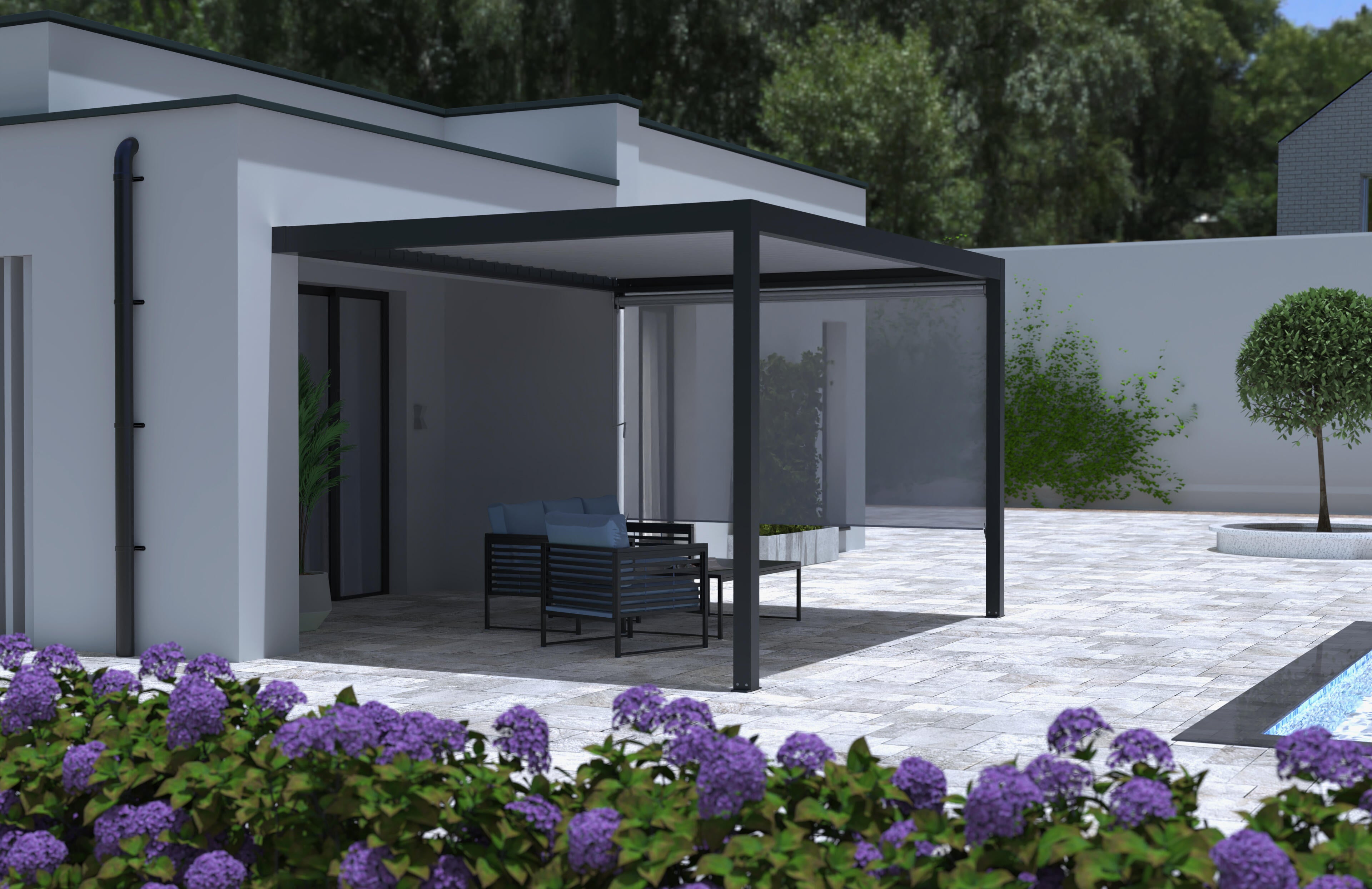 Store latéral non guidé TIERAL pour pergola Caleta 3m adossée gris anthracite - 3