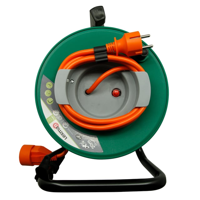 Enrouleur de câble électrique jardin L.20m ho5vvf 3g1.5, prise avec terre LEXMAN