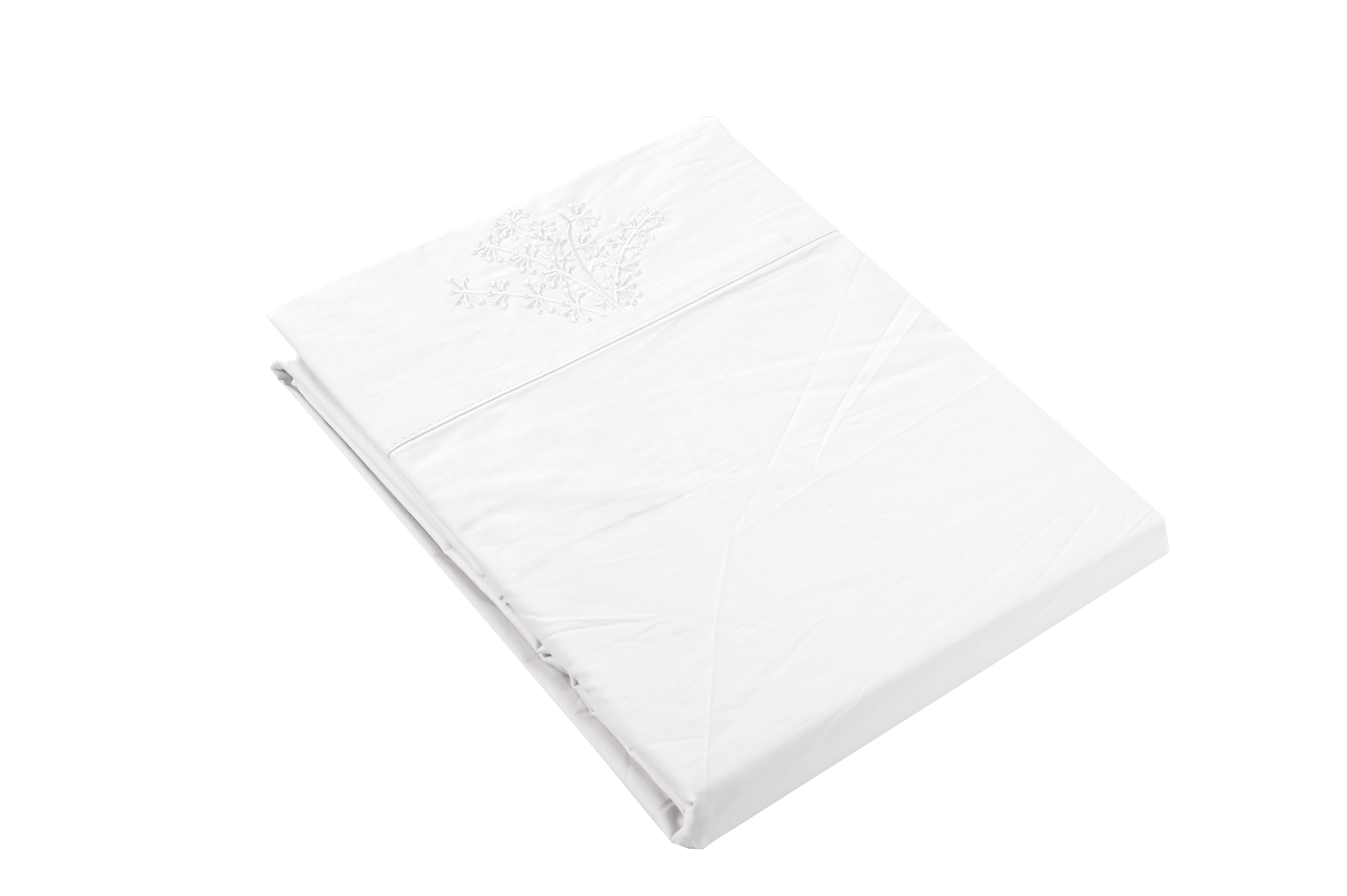Sábana encimera Bordado Ramas algodón percal 200 hilos blanco 210x270 para cama de 135 cm - 3