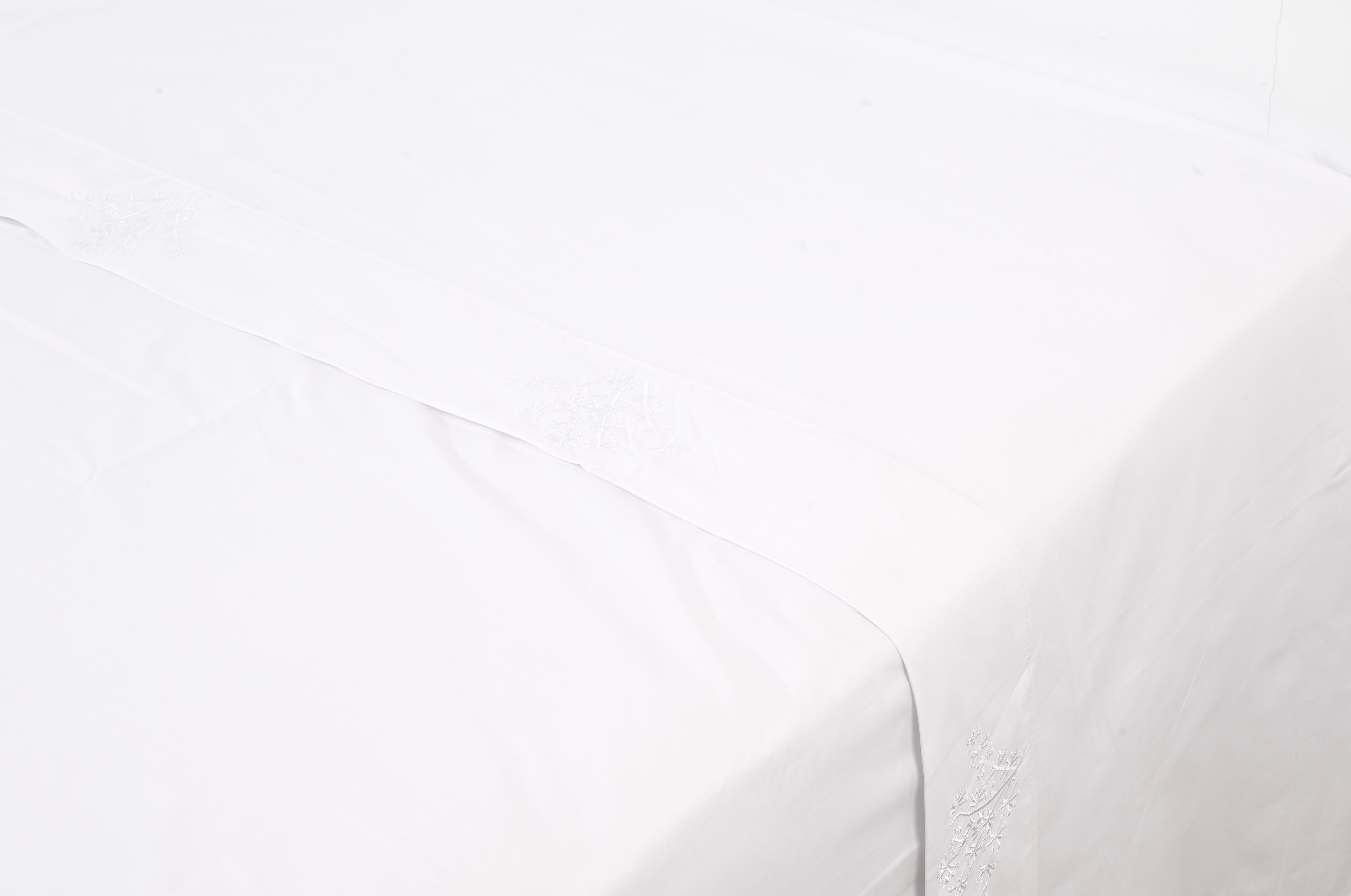 Sábana encimera Bordado Ramas algodón percal 200 hilos blanco 210x270 para cama de 135 cm - 45