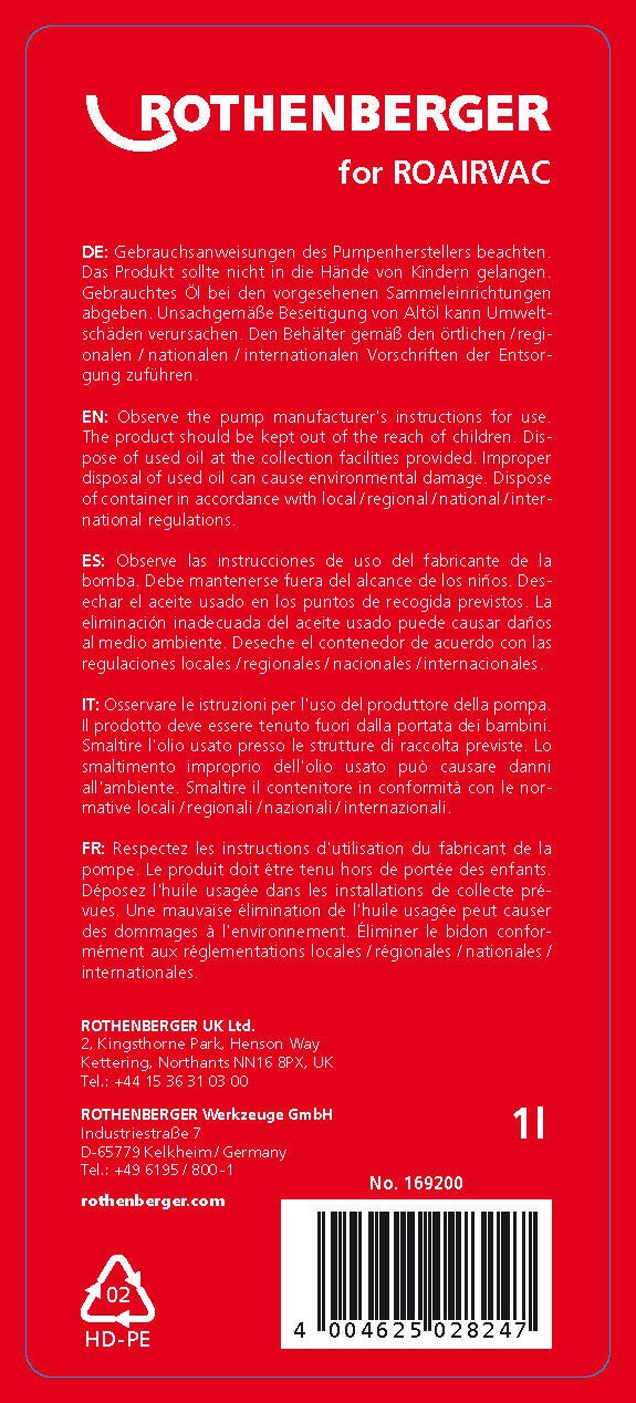 Olio minerale circuito idraulico ROTHENBERGER 1 L | Leroy Merlin