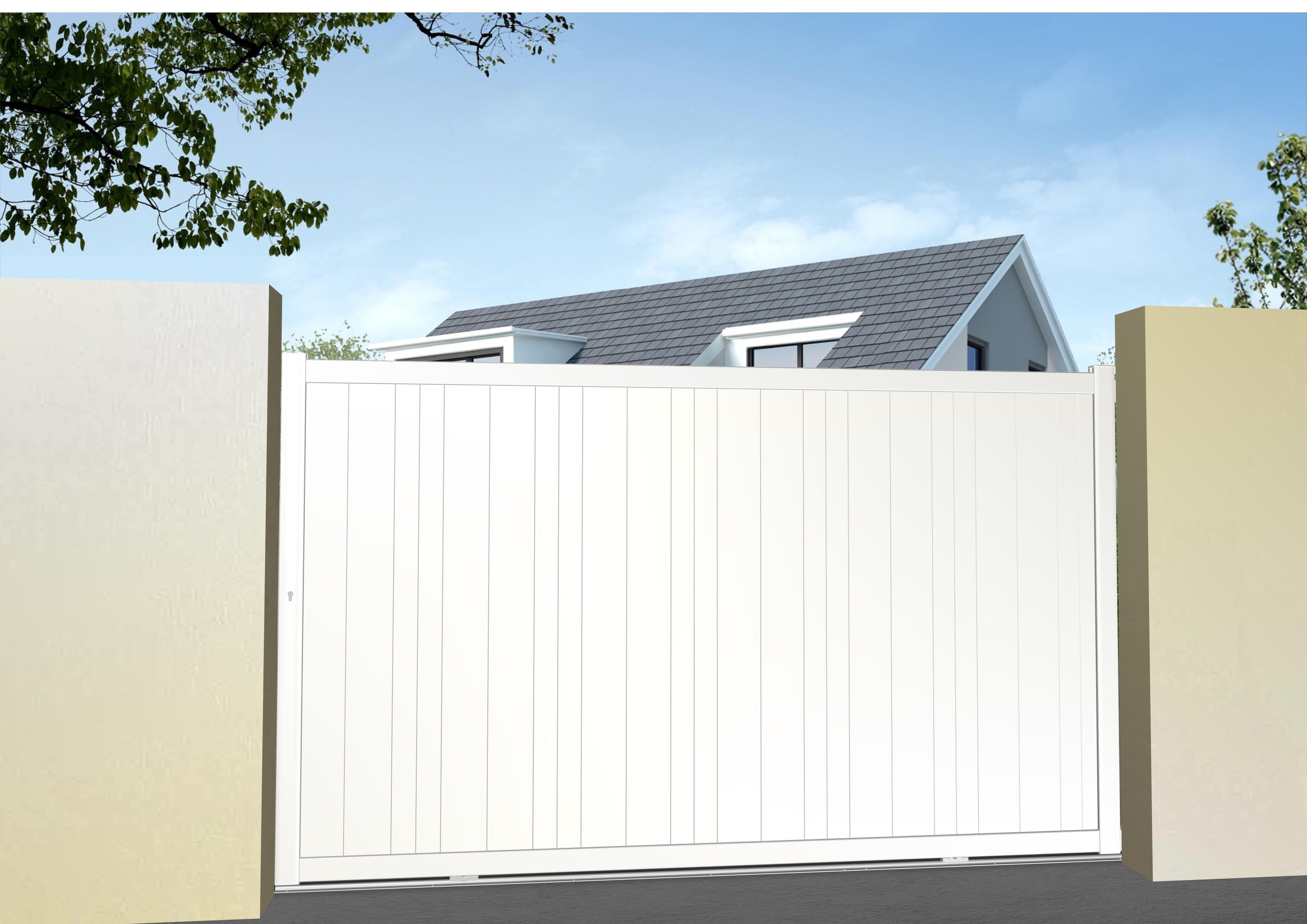 Portail coulissant plein AZAGRA l.357xH.160cm p.droite blanc lisse 9016 ...