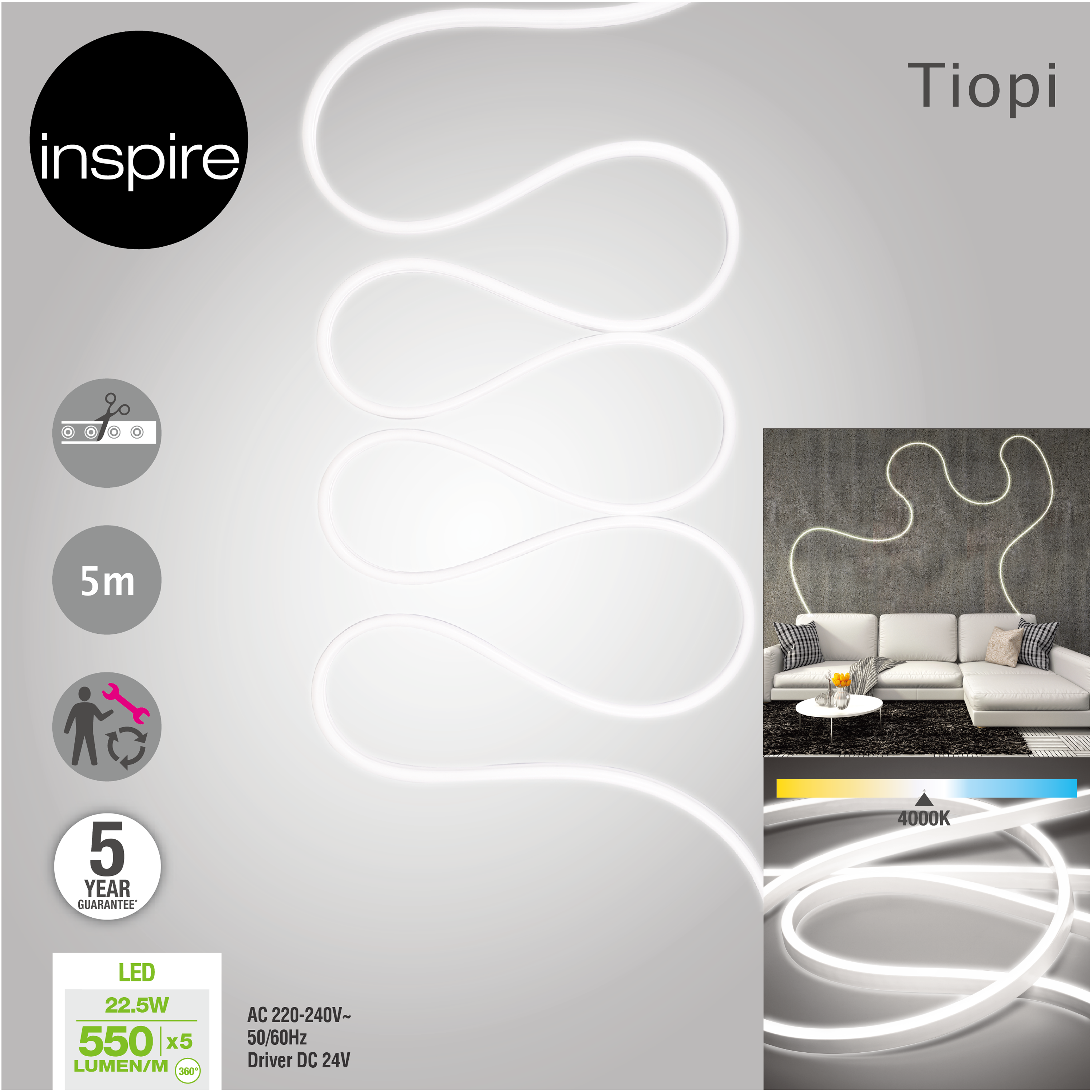 Fita led Tiopi 4000K 5M 2750lm Inspire - 14