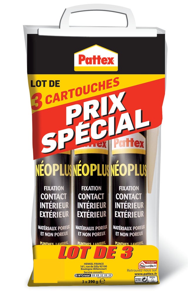 Lot de 3 Colle de fixation néoprène Néoprène neoplus PATTEX, 345 g beige