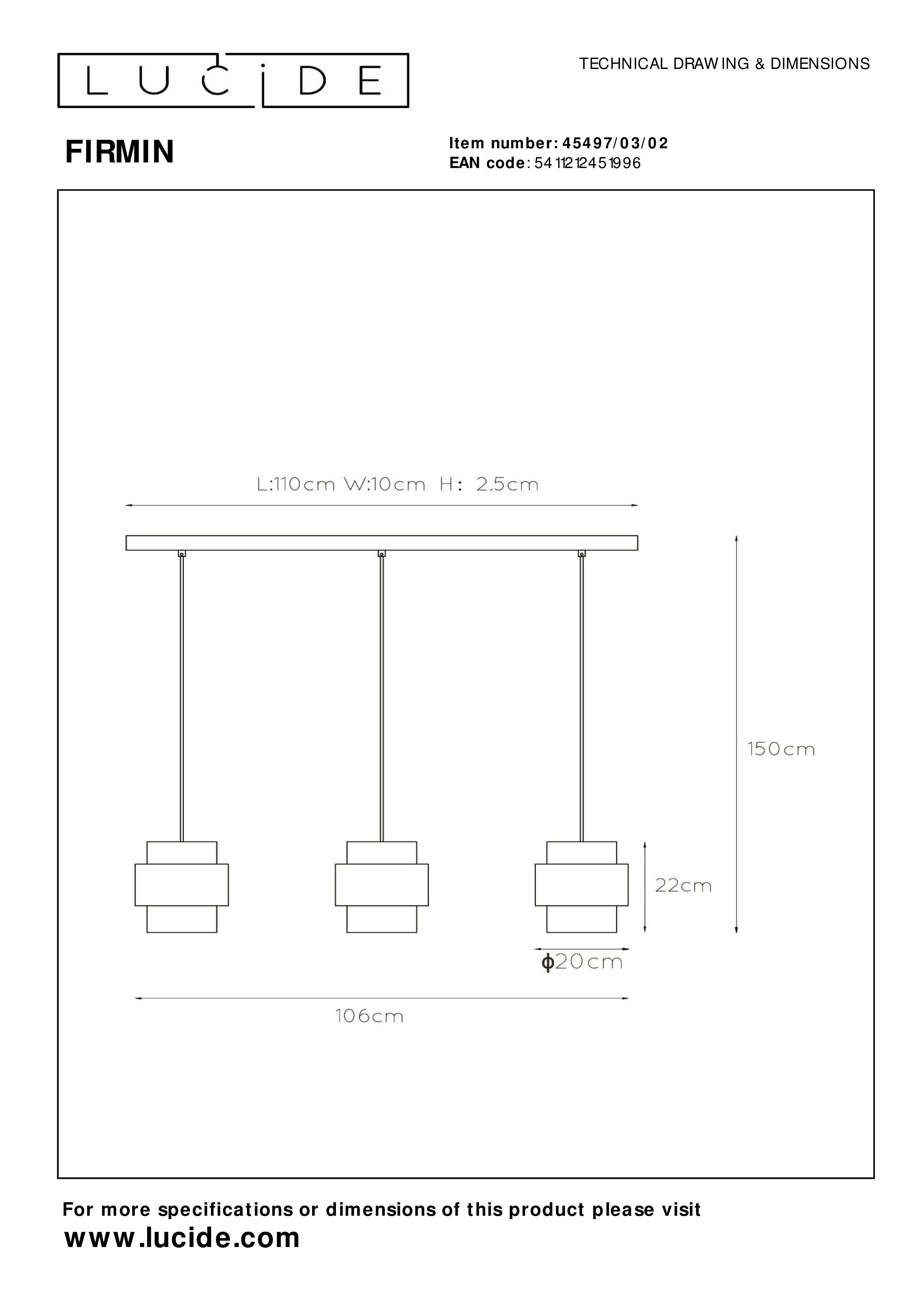 Suspension 3x e27 verre or mat laiton LUCIDE FIRMIN D.20 cm - 12