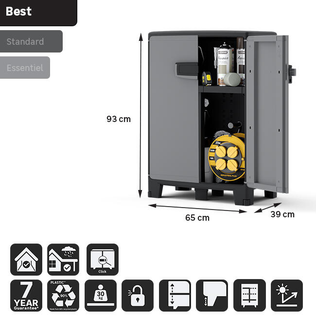 Armadio basso Excellence SPACEO in polipropilene, nero L 65 x H 93 x P 39 cm 2 ante, adatto per interno/esterno - 21