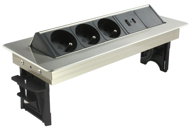 Bloc multiprise pivotant à extraction usb c, 3 prises aluminium ARLUX