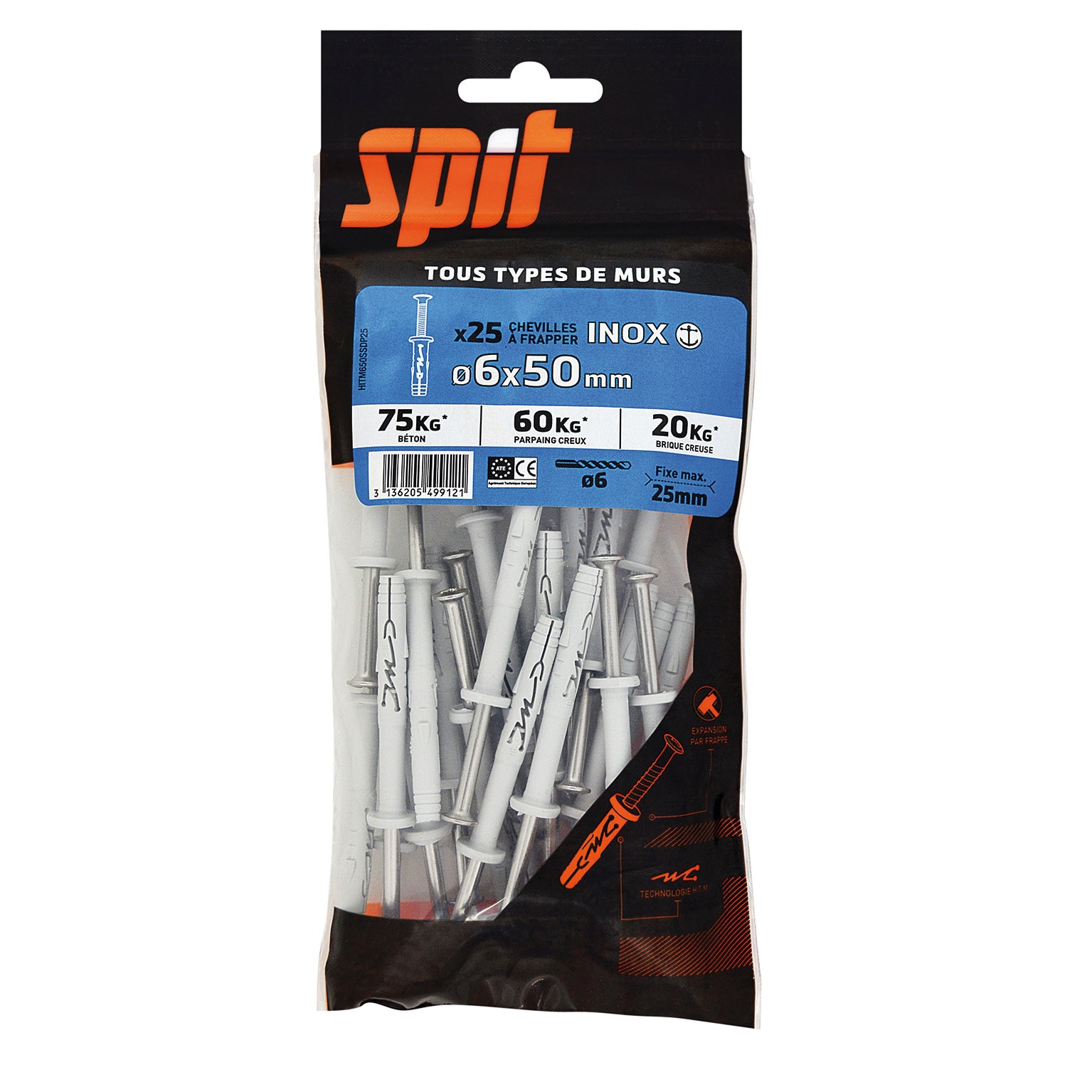 Lot de 25 Cheville murale hit m inox SPIT, Ø6 x L.50 mm - 2