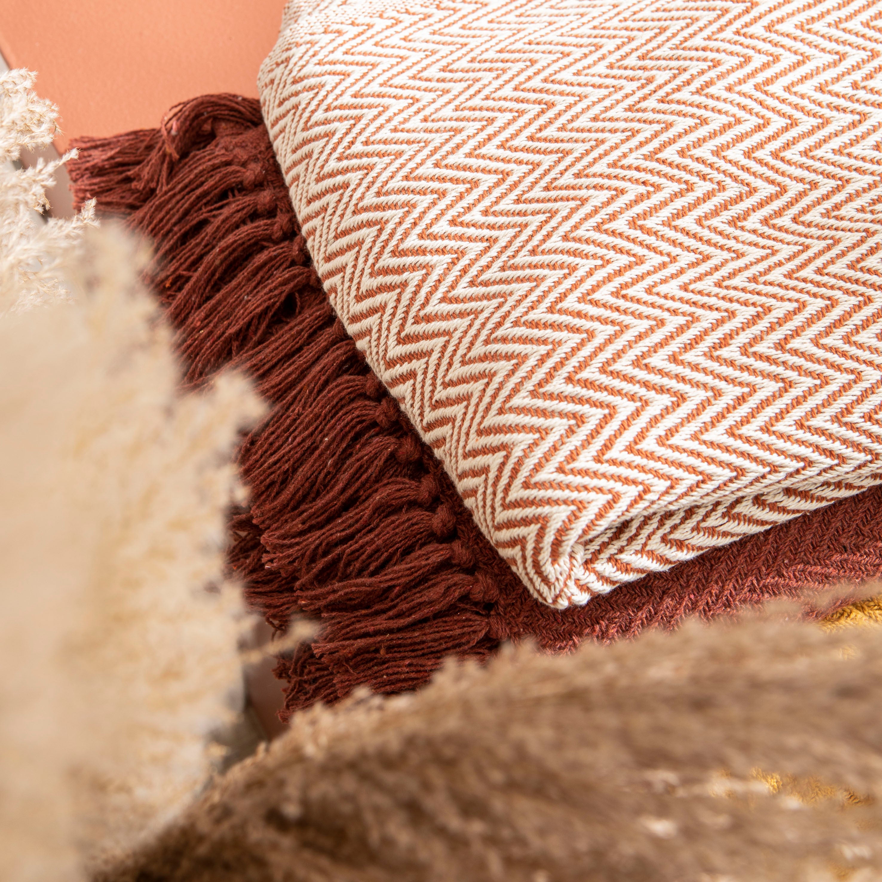 Plaid Aubin, beige / rouge l.130 x L.180 cm INSPIRE - 4