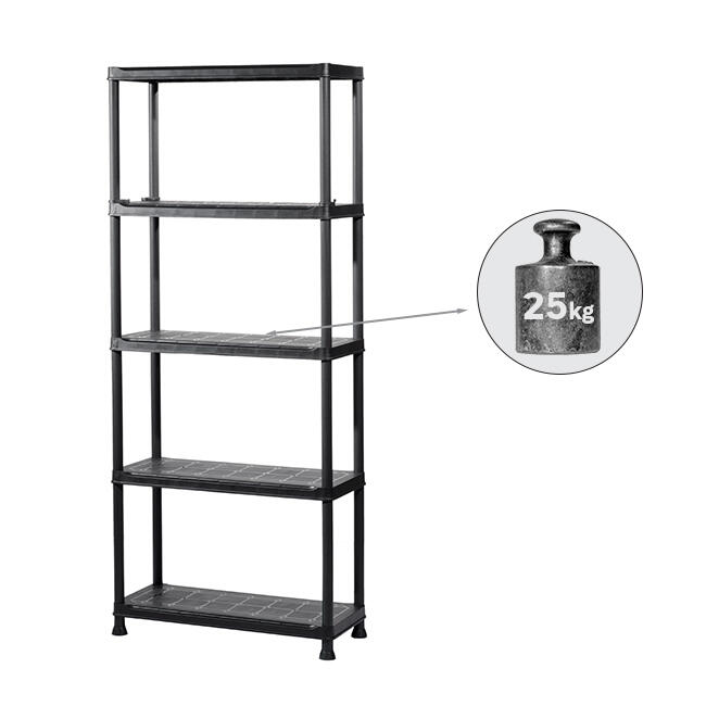 Scaffale in kit 5 ripiani PLUS SHELF 60/5 L 75 x P 32 x H 176 cm nero, portata per ripiano 30 kg - 5