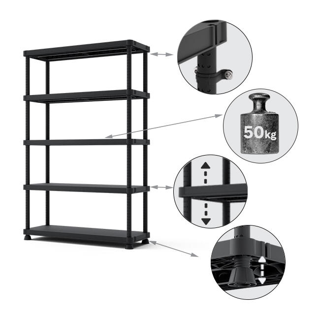Scaffale in kit 5 ripiani L 120 x P 45 x H 187.5 cm nero, portata per ripiano 50 kg - 12