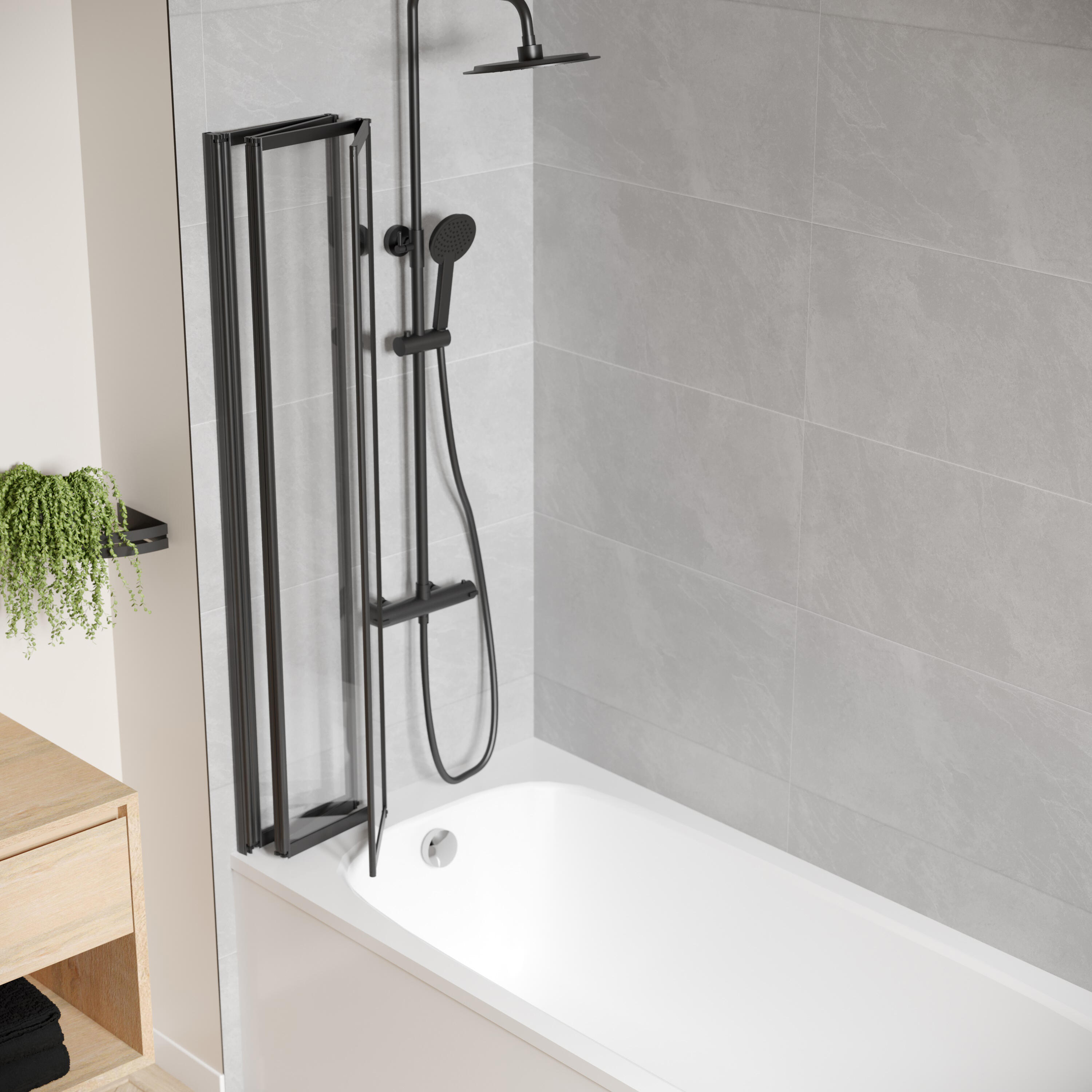 Pare-baignoire 4 volets pivotant pliant transparent laqué H.140 x l.111.5cm Exal - 3