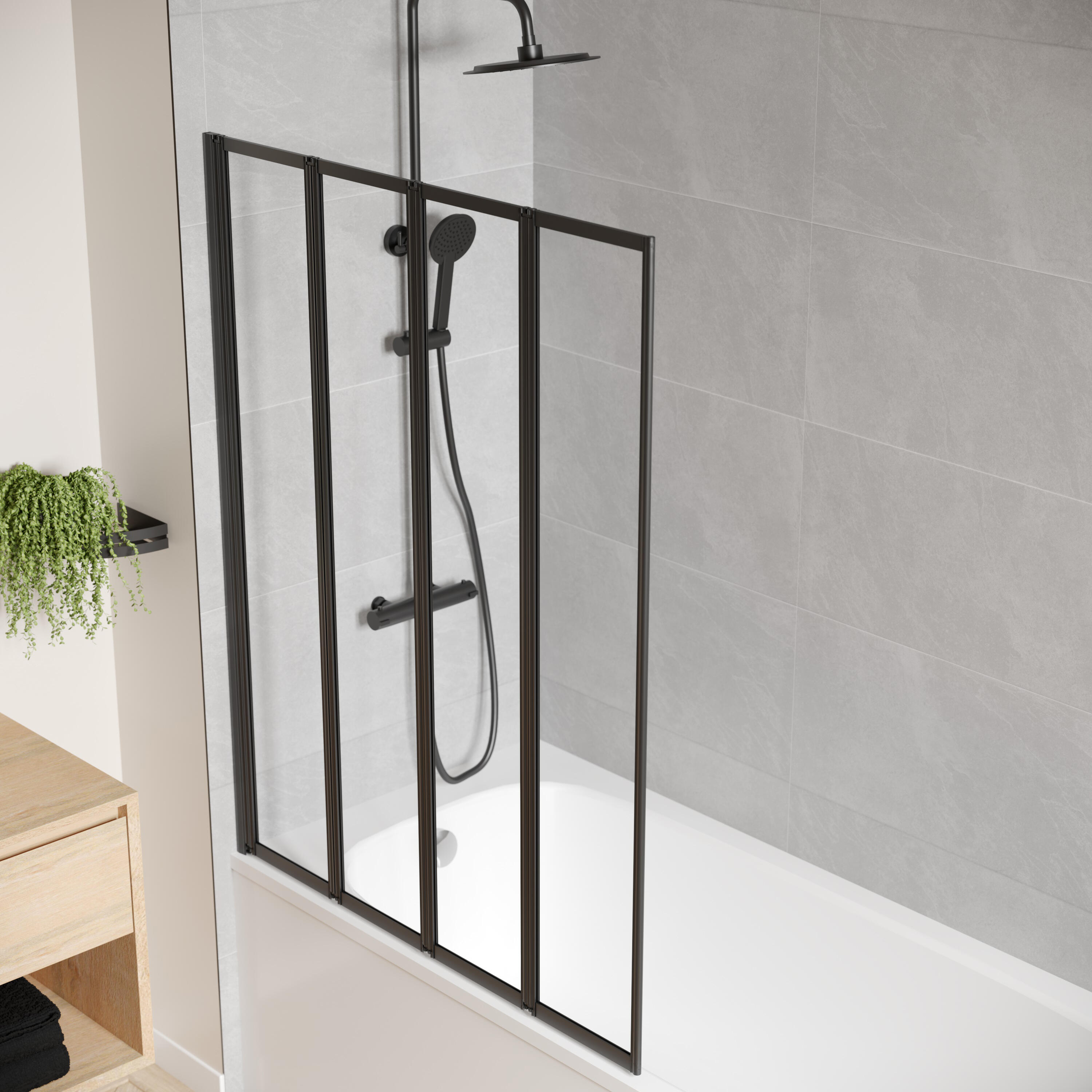 Pare-baignoire 4 volets pivotant pliant transparent laqué H.140 x l.111.5cm Exal - 2