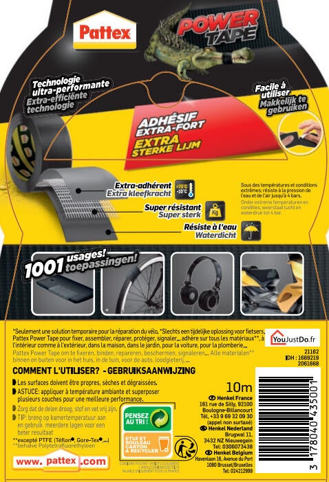 Ruban adhésif de réparation int/ext PATTEX Power tape noir l.51mm x L.10m - 7