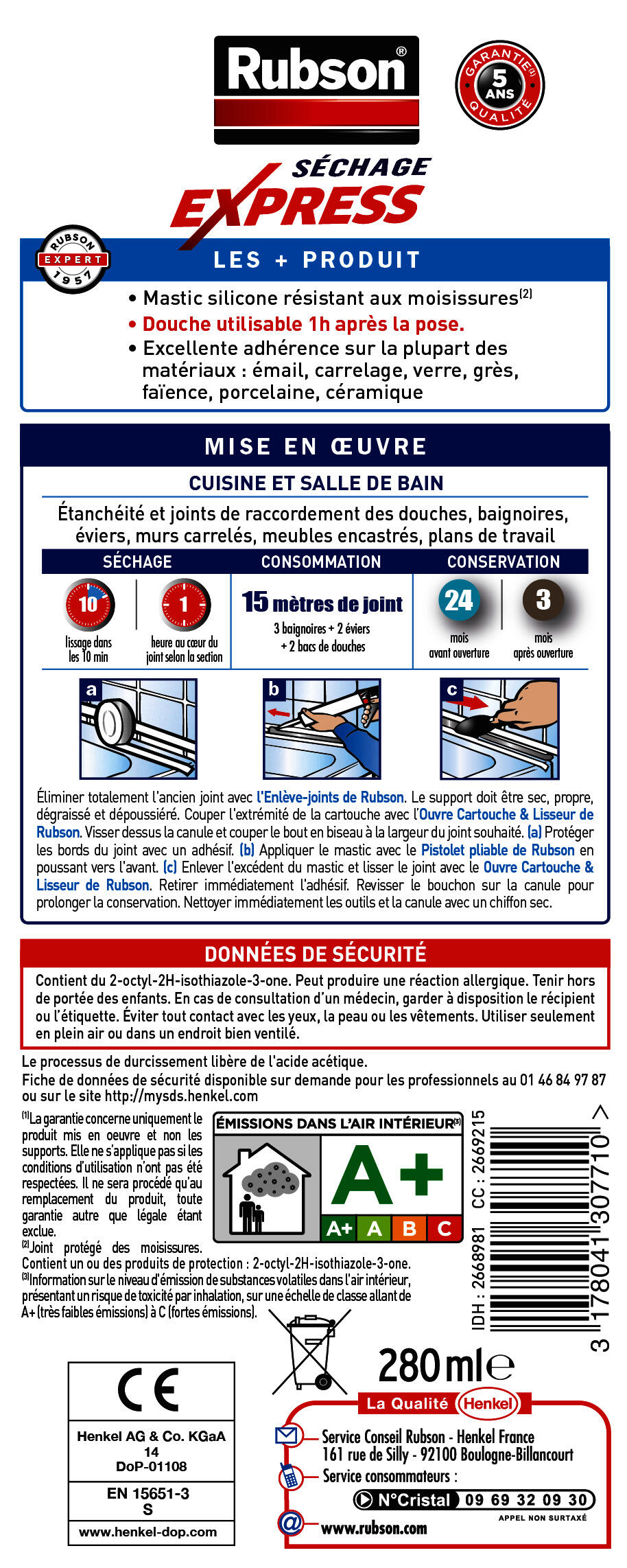 Silicone Bain et cuisine séchage express RUBSON blanc, 280 ml - 6