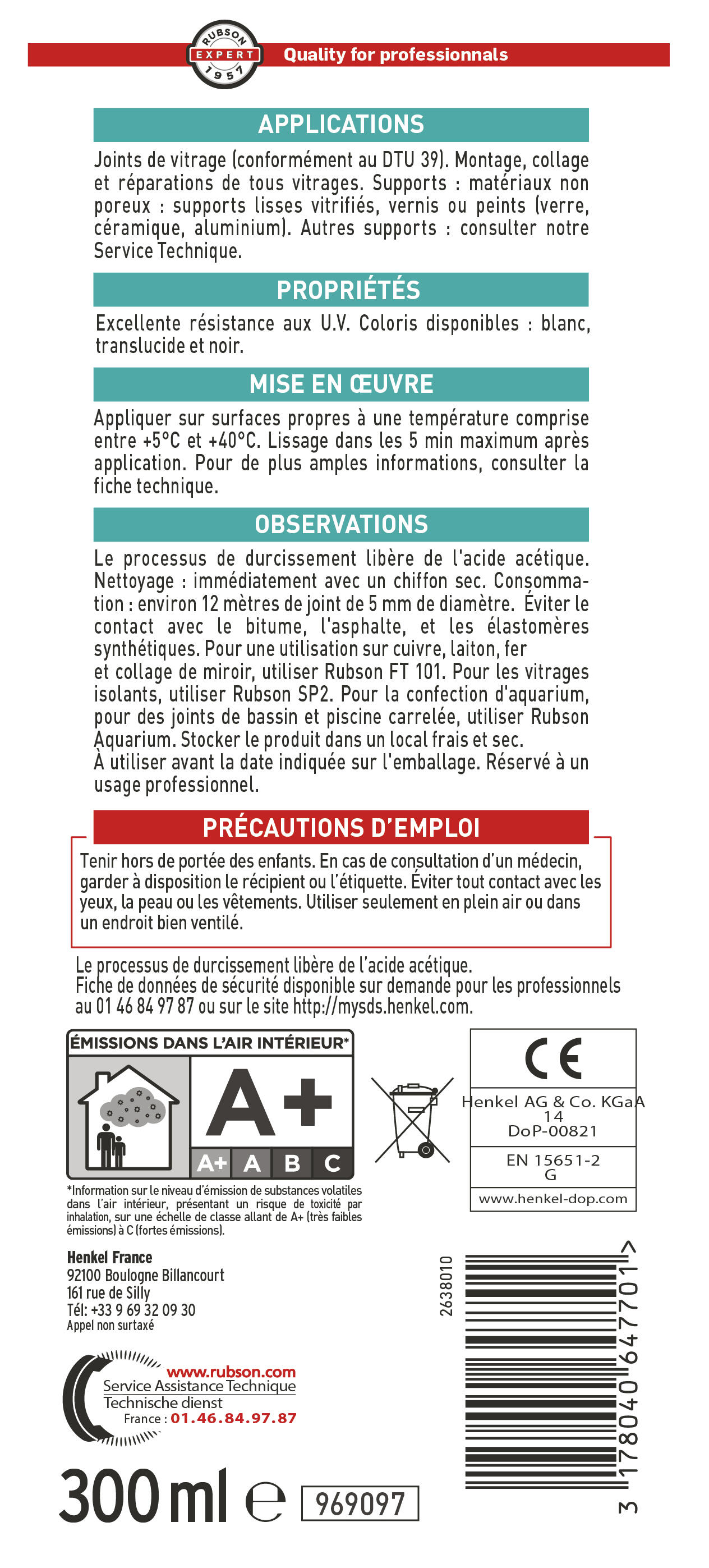 Silicone pour raccordement Hp RUBSON noir, 300 ml - 2