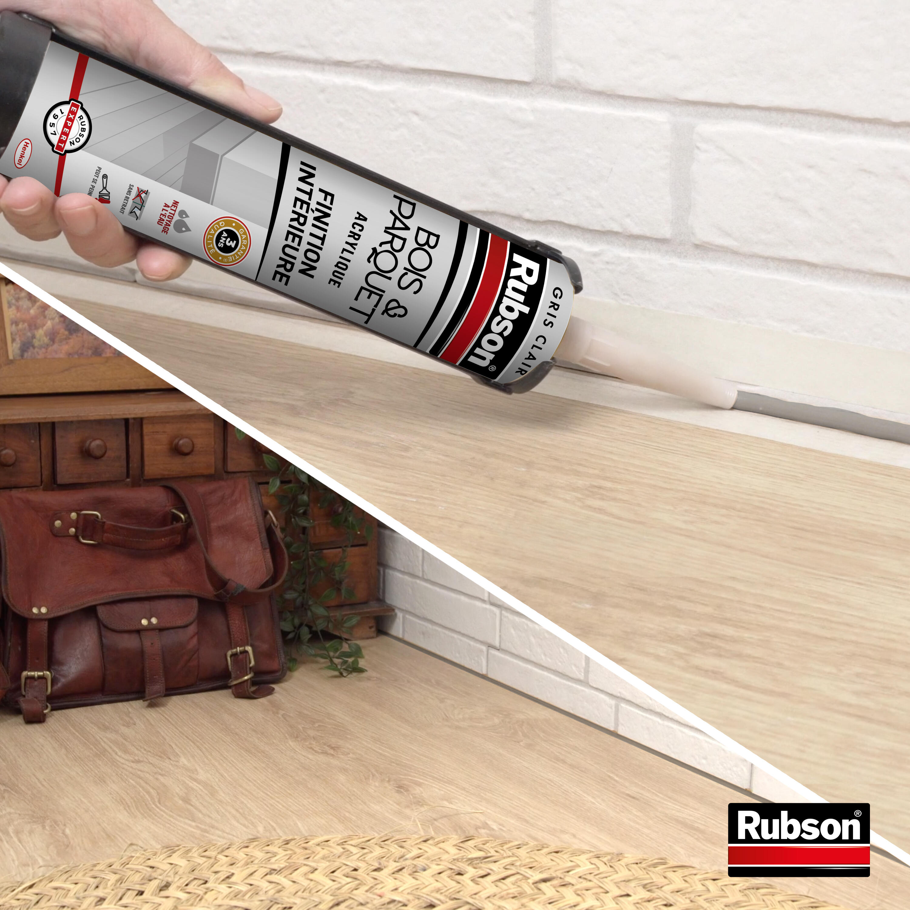 Mastic pour raccordement Bois et parquet RUBSON gris clair, 280 ml - 2