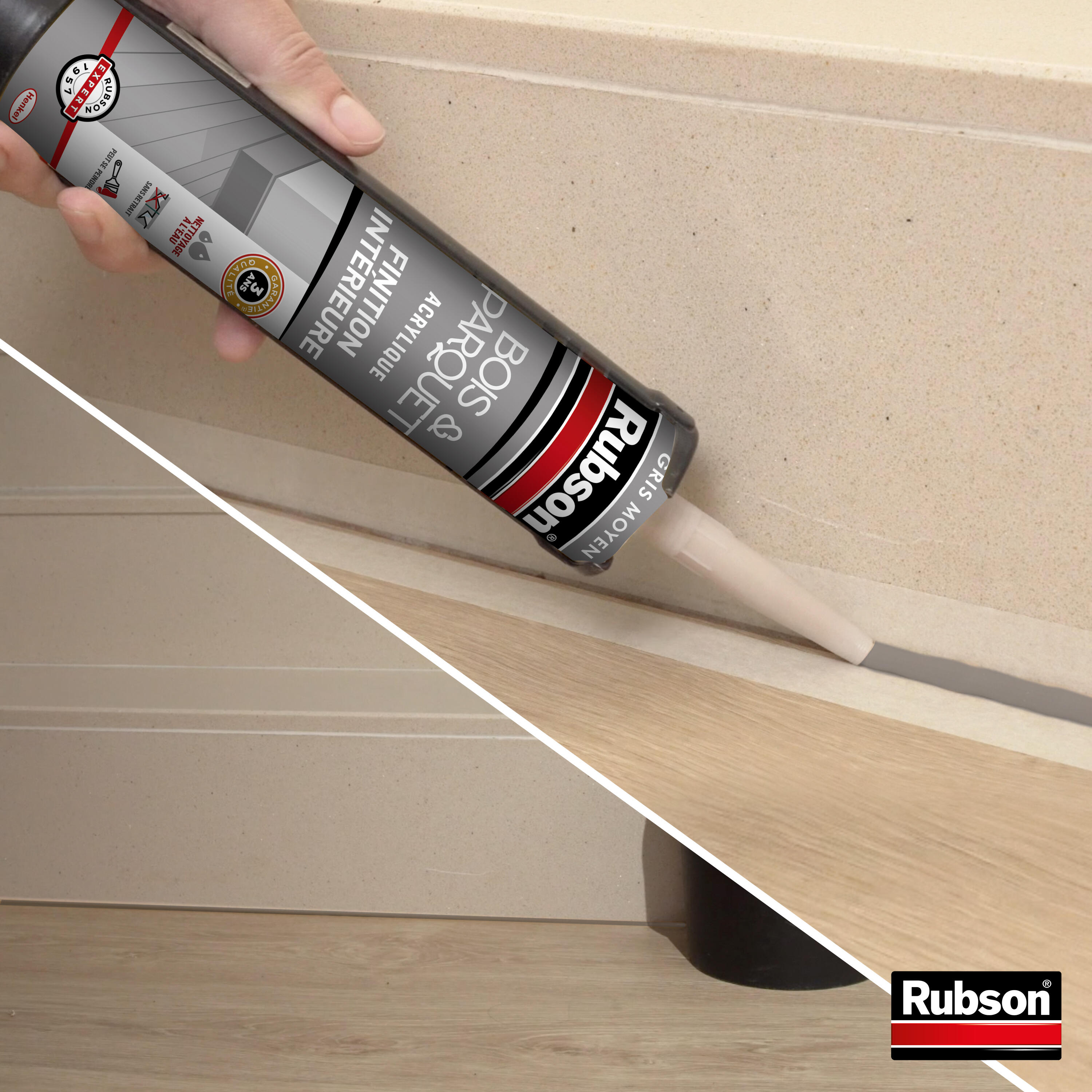 Mastic pour raccordement Bois et parquet RUBSON gris, 280 ml - 3