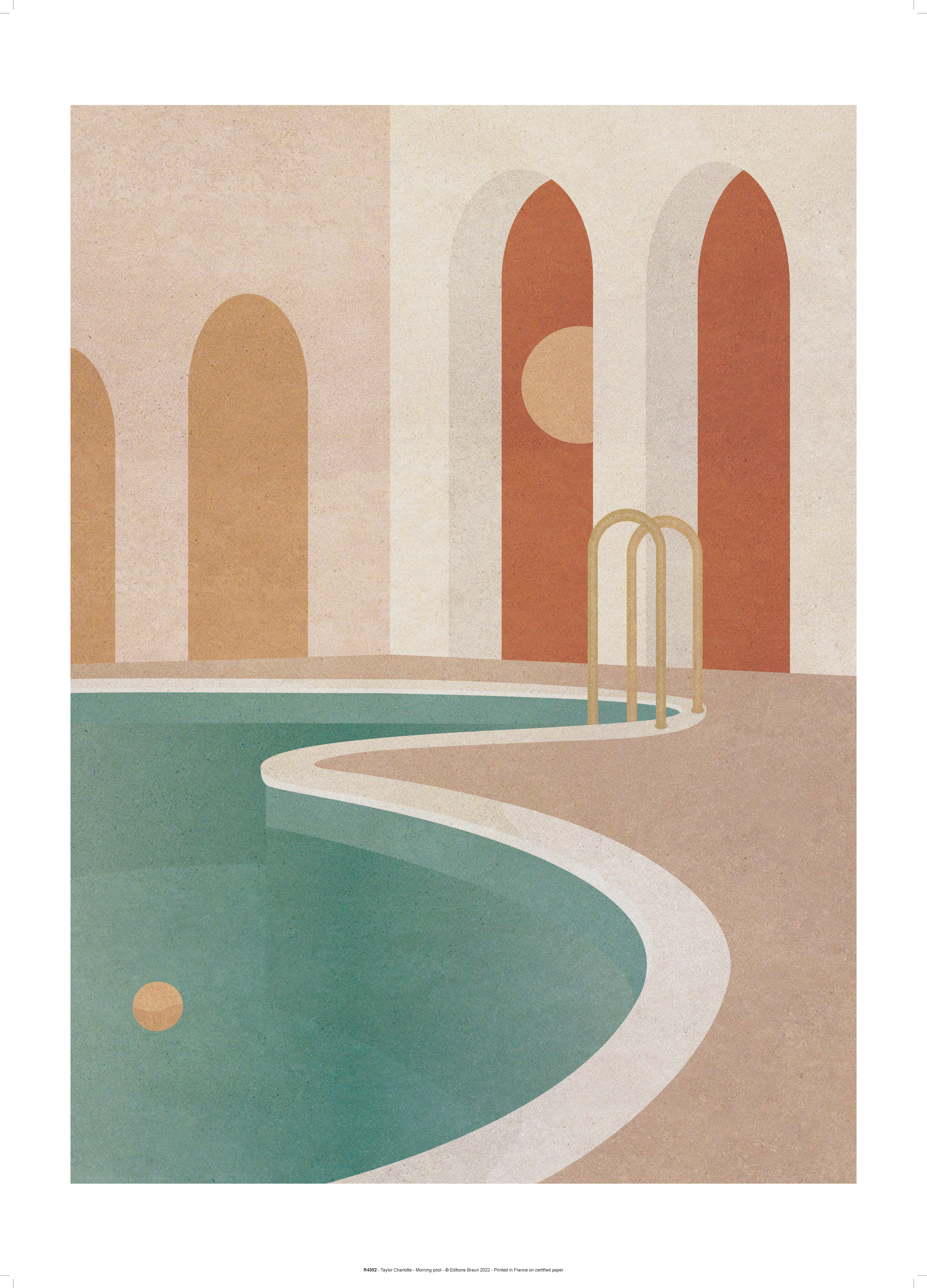 Affiche Morning pool, rose, bleu, jaune EDITIONS BRAUN l.70 x H.50 cm