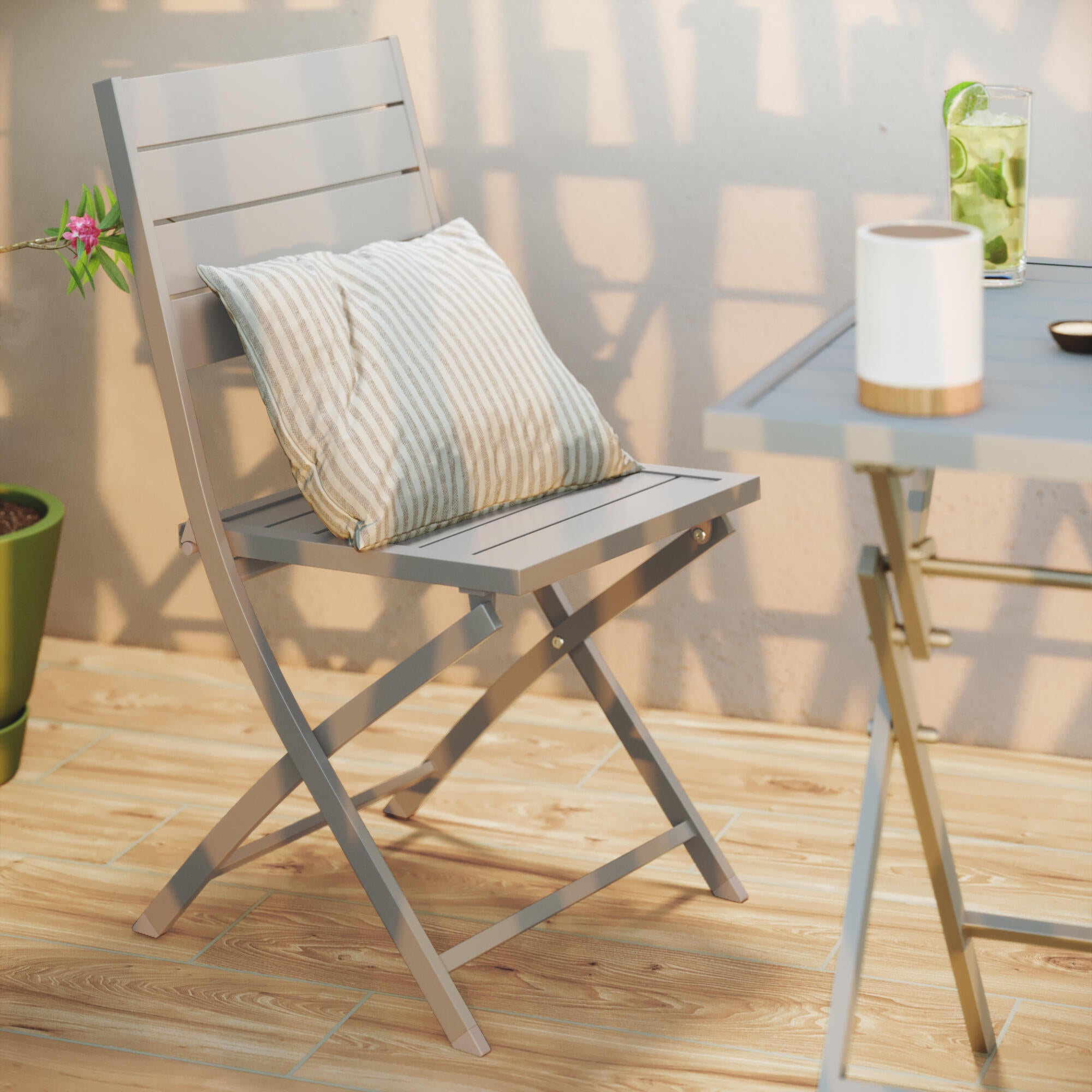 Set 2 sillas de jardín sin brazos NATERIAL Xara II Origami de aluminio gris - 6