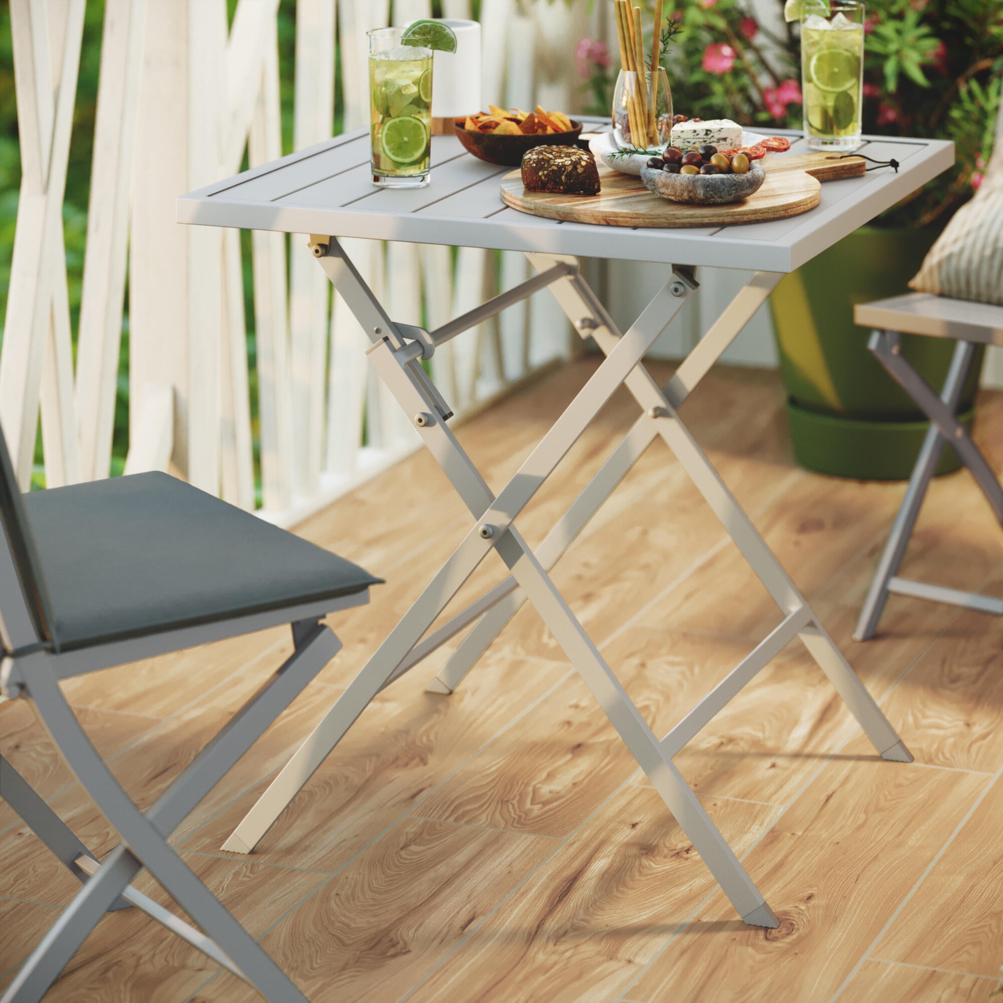 Set 2 sillas de jardín sin brazos NATERIAL Xara II Origami de aluminio gris - 5