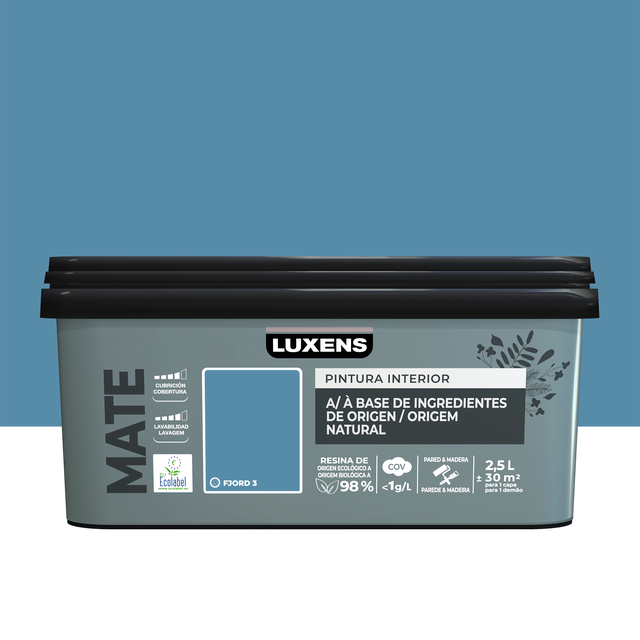 Pintura de interior Biobase LUXENS color fjord 3 mate 2.5L para paredes y techos
