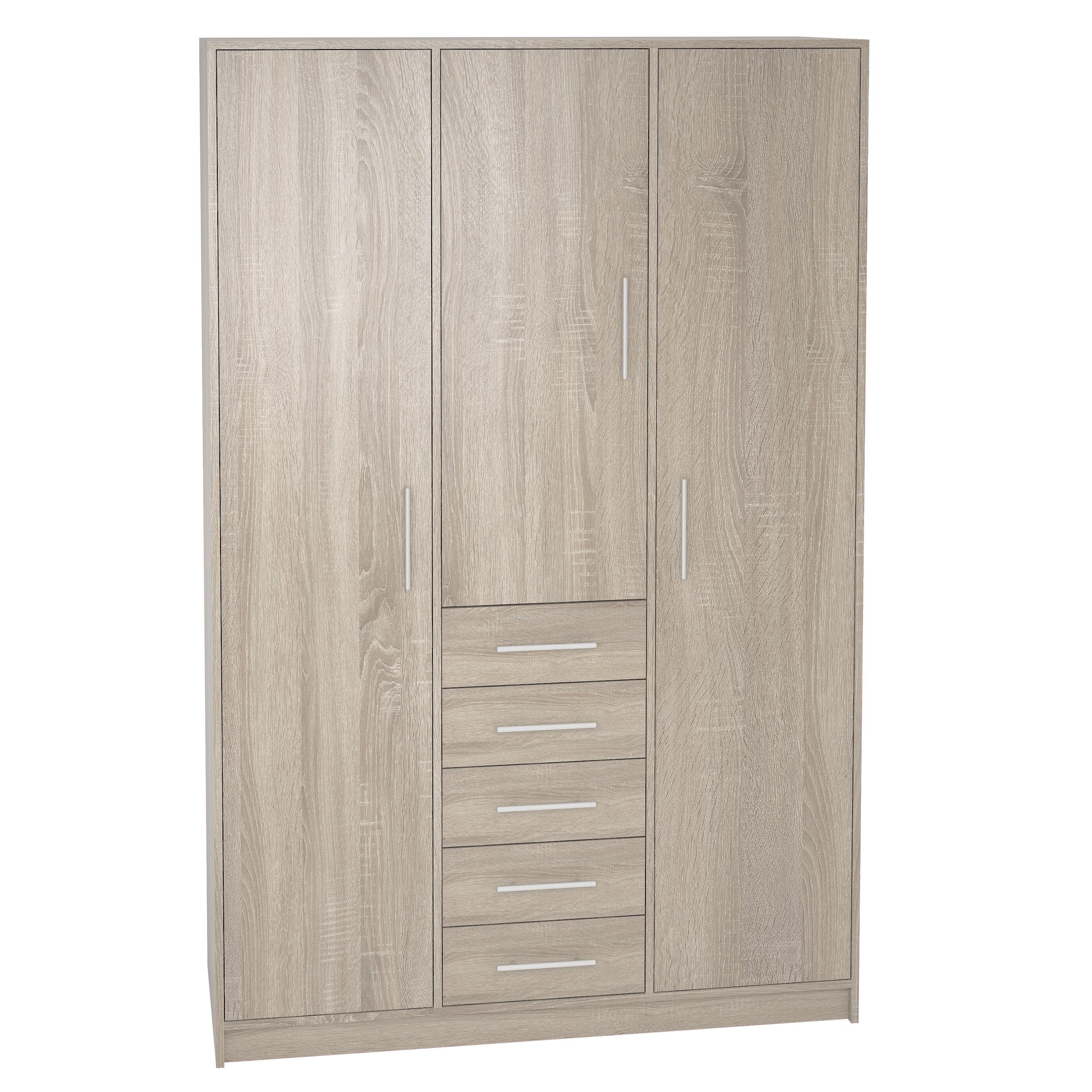 Armario puerta abatible k9235 roble 130x200x51cm con 3 puertas color roble 5 cajones