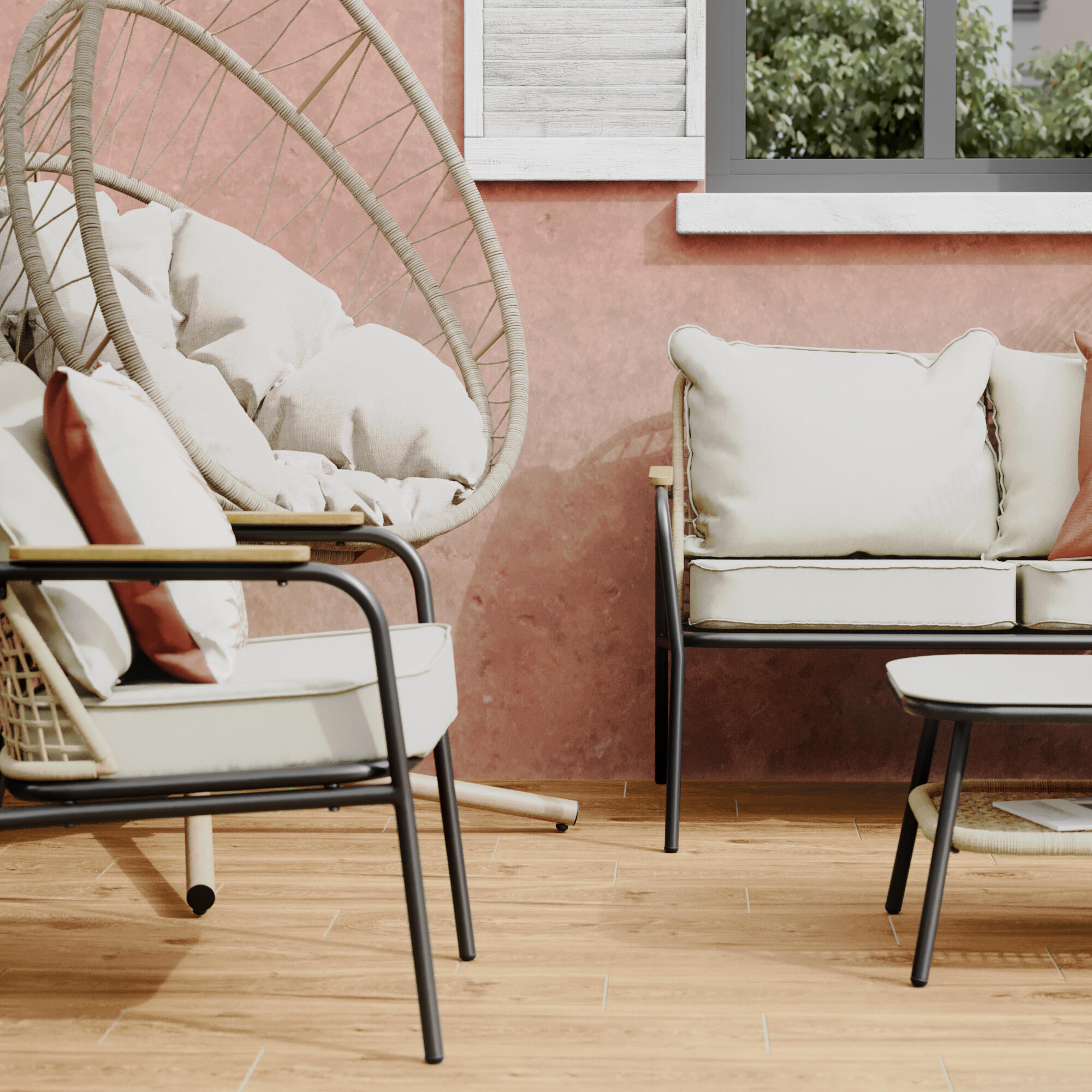 Fauteuil suspendu 1 place en acier beige NATERIAL Ovo - 2