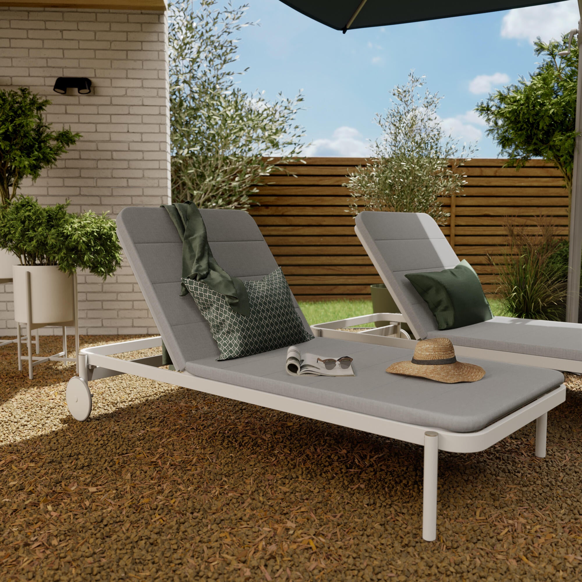 Lettino con cuscino e con ruote Arena NATERIAL in alluminio bianco e cuscino grigio 82 x 90 x 198 cm - 3