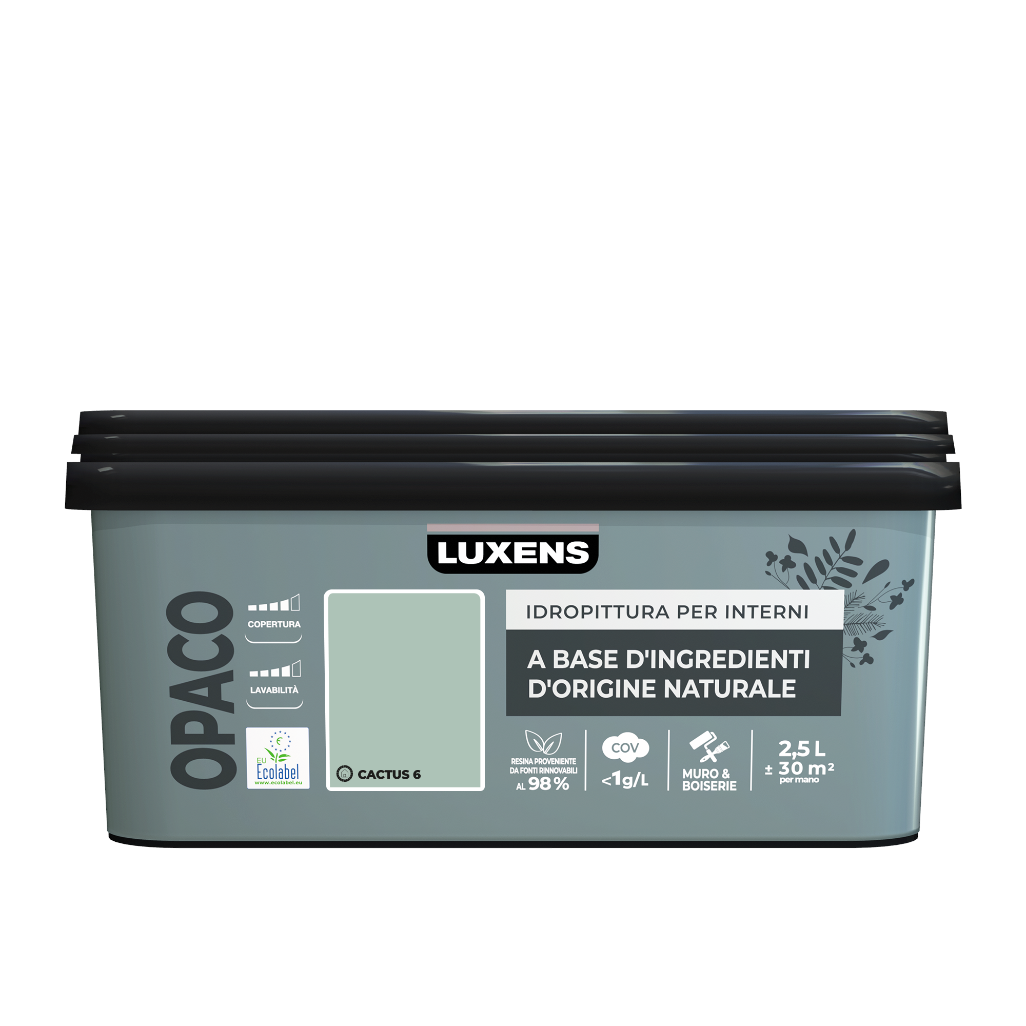 Pittura per interni per parete e soffitto lavabile, LUXENS Biobased verde cactus 6 opaco, 2.5 L - 2