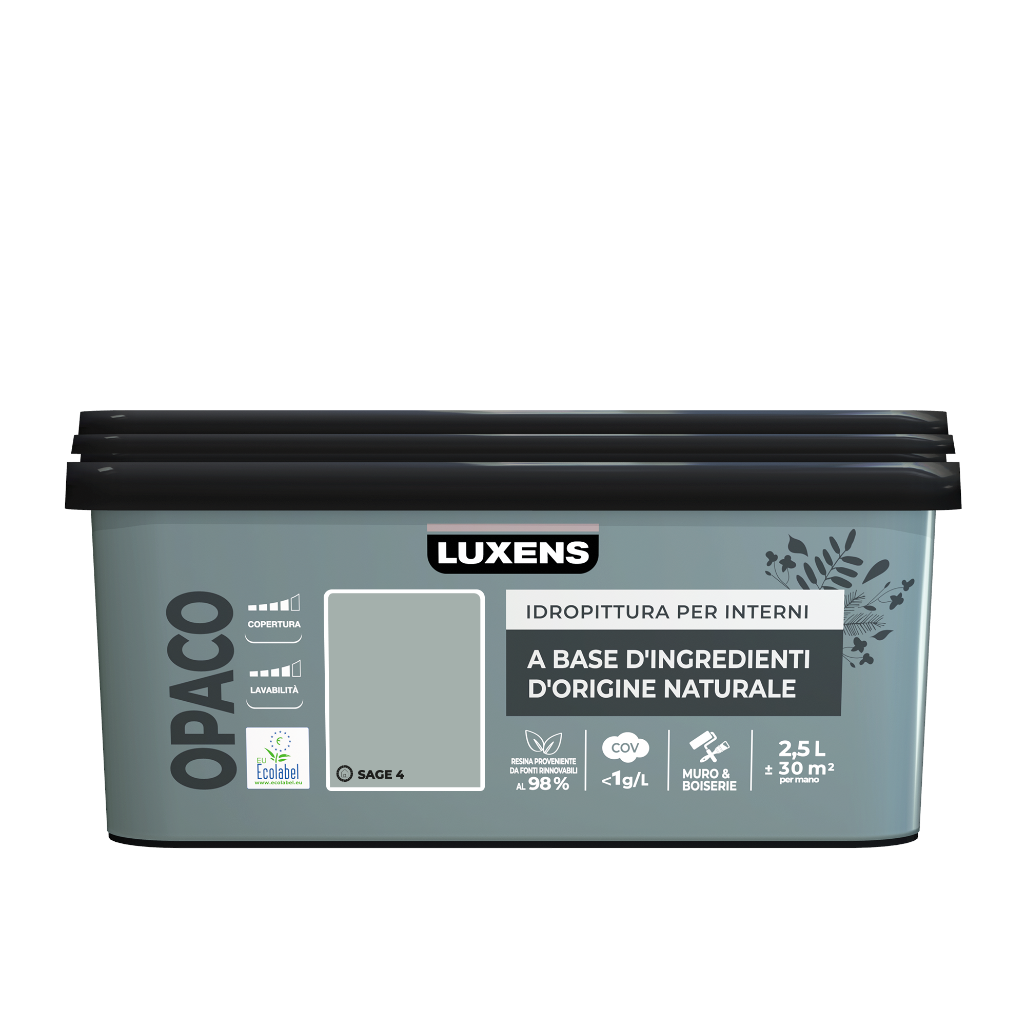 Pittura per interni per parete e soffitto lavabile, LUXENS Biobased verde sage 4 opaco, 2.5 L - 2