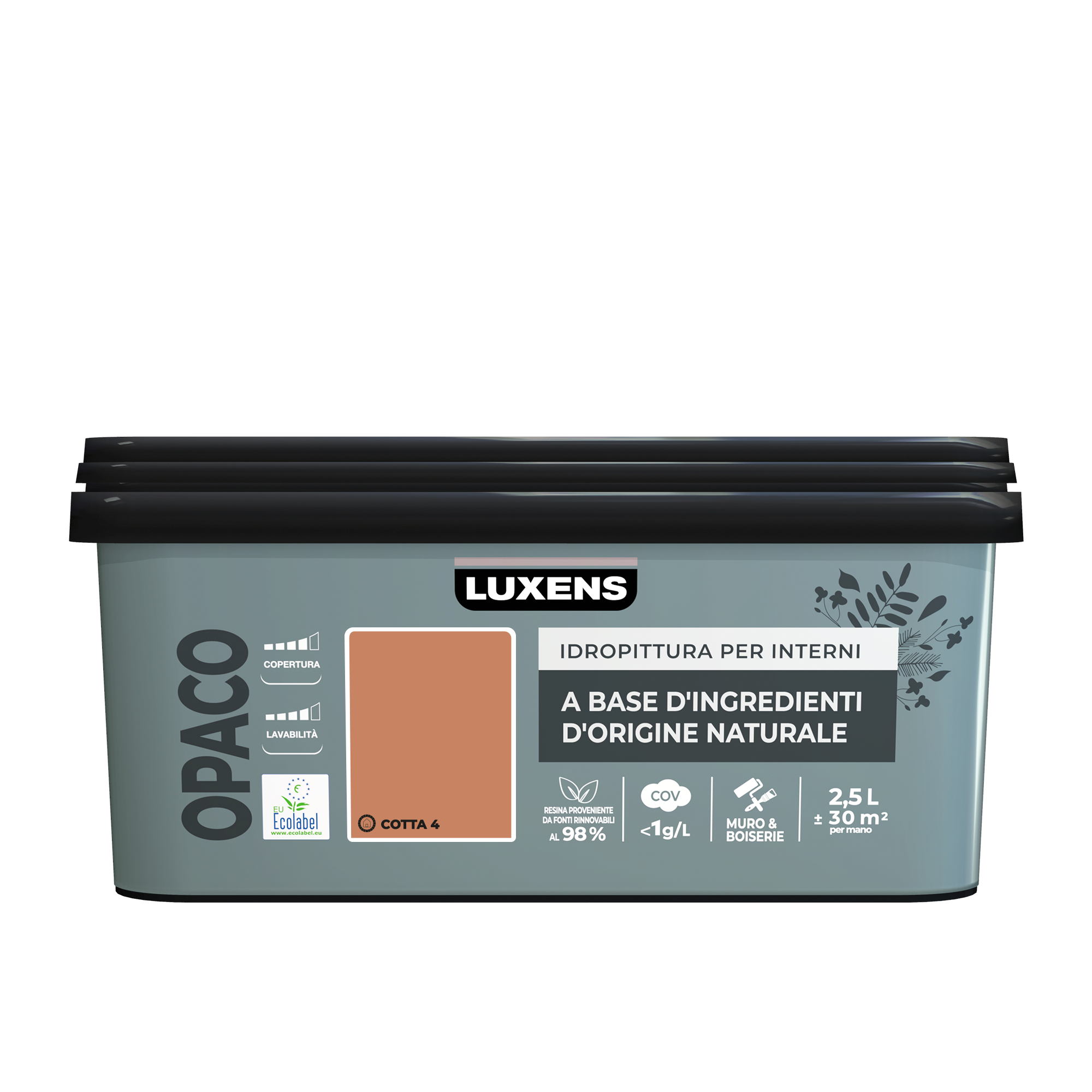 Pittura per interni per parete e soffitto lavabile, LUXENS Biobased arancio cotta 4 opaco, 2.5 L - 2