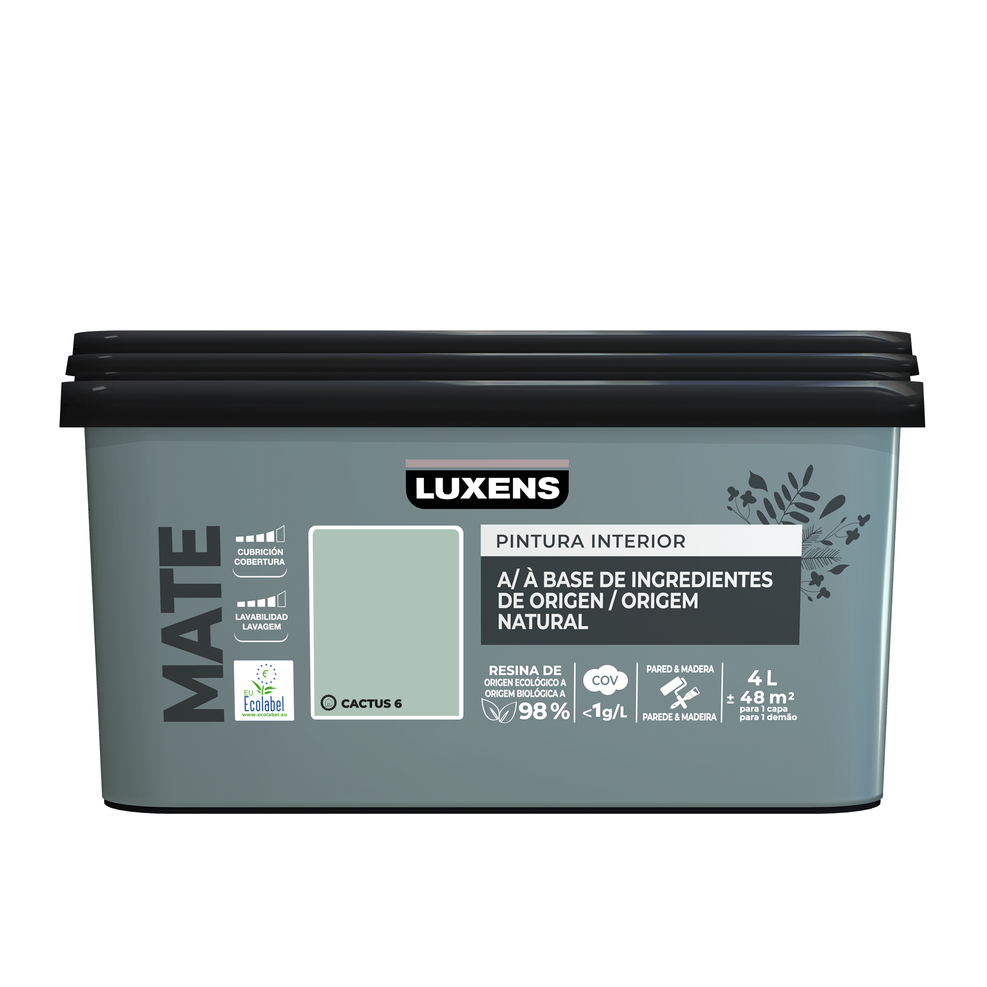Pintura de interior Biobase LUXENS color cactus 6 mate 4L para paredes y techos - 2