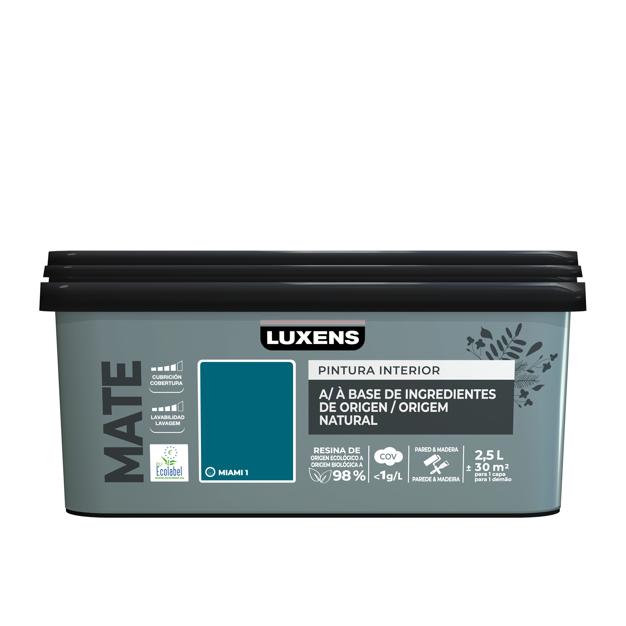 Pintura de interior Biobase LUXENS color miami 1 mate 2.5L para paredes y techos - 2
