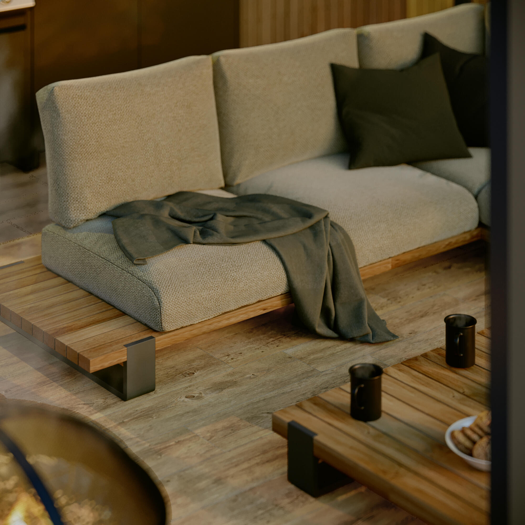 Sofá de jardín 3 plz de teca y aluminio naterial griffin beige