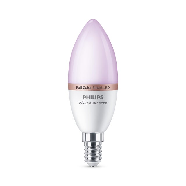 Bombilla inteligente LED E14 forma vela 470 lúmenes 4.9W color de la luz blanco frío 6500K CRI>90 alta reproducción cromática clase energética F