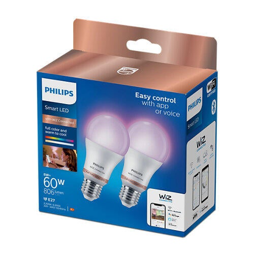 Pack de 2 bombillas LED E27 inteligentes compatibles con WIZ 806 lúmenes 8W color de la luz blanco frío 6500K CRI>90 alta reproducción cromática clase energética F - 3