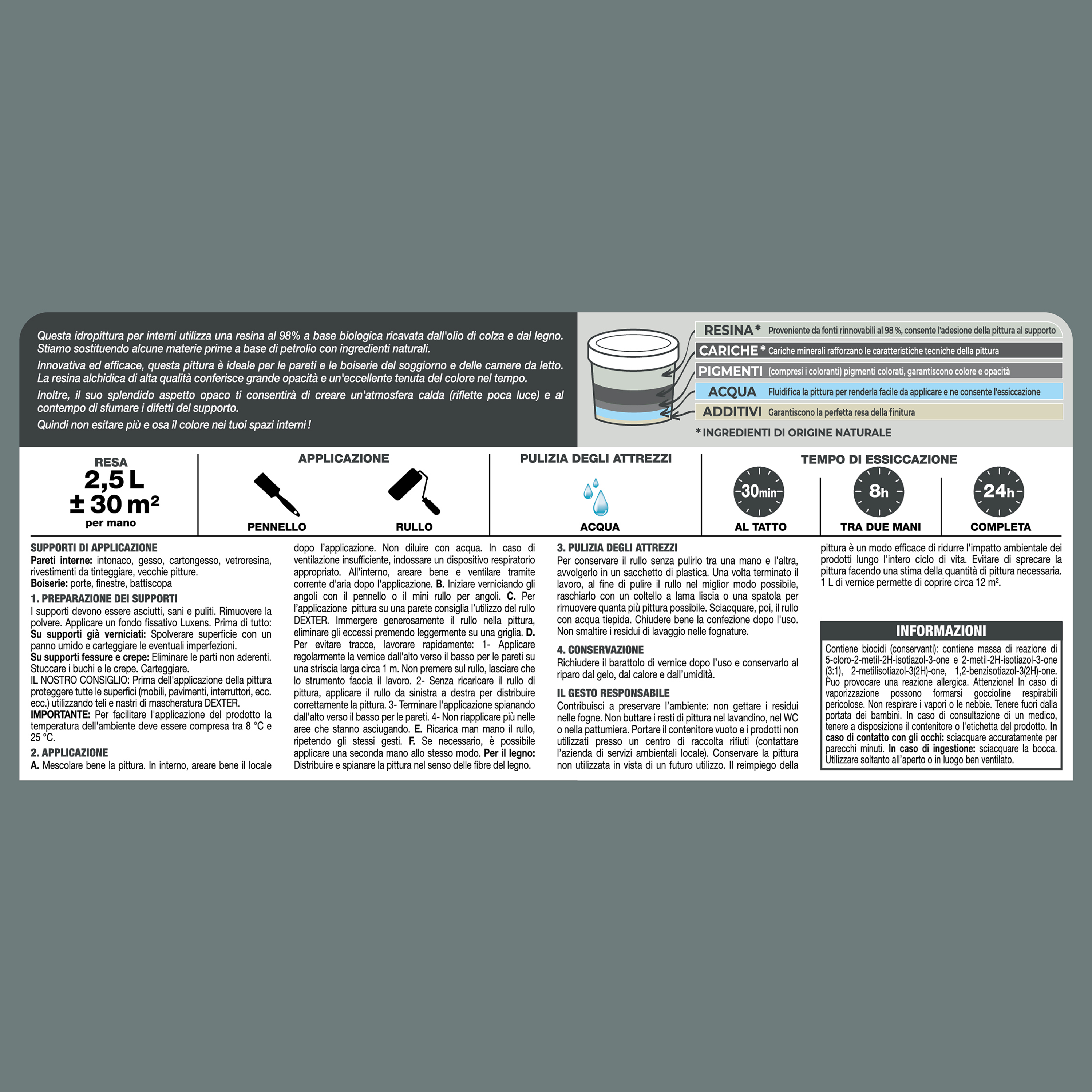 Pittura per interni per parete e soffitto lavabile, LUXENS Biobased verde sage 4 opaco, 2.5 L - 8