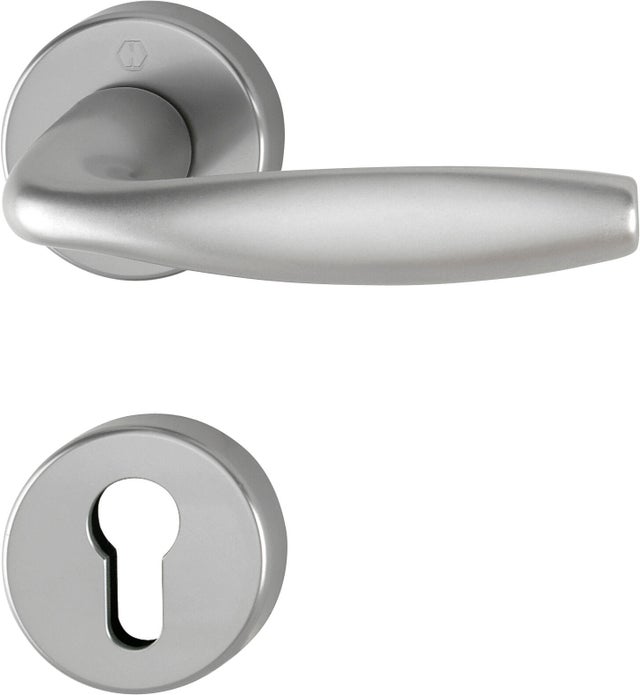 2 poignées de porte sur rosace avec rosace trou de cylindre HOPPE New york gris