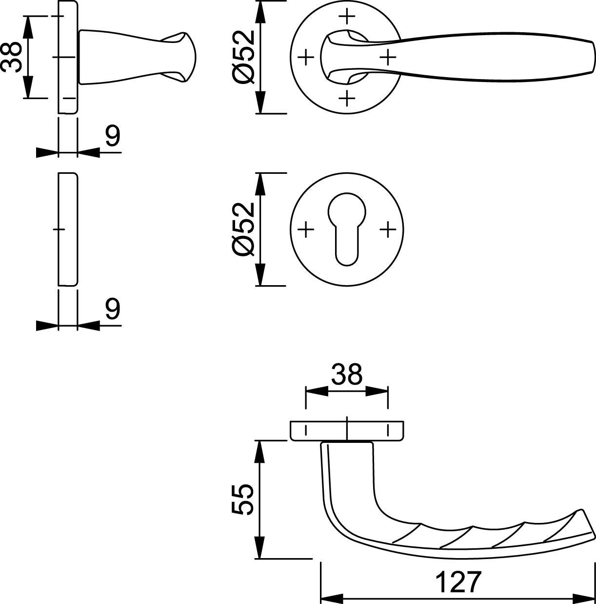 Ensemble sur rosace HOPPE New york argent anodisé, aluminium trou de cylindre - 2