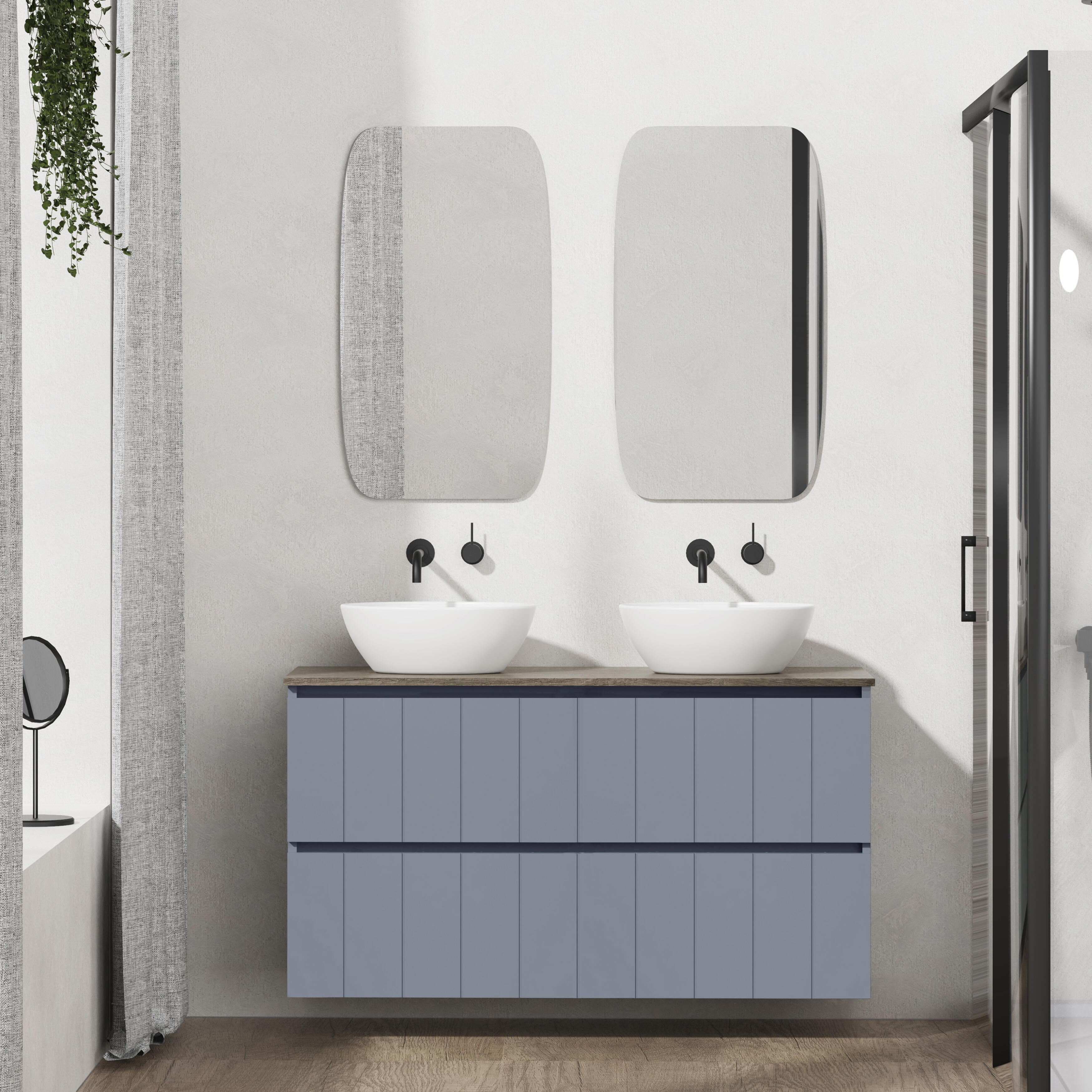 Mueble de baño con lavabo terra azul mate 120x45 cm