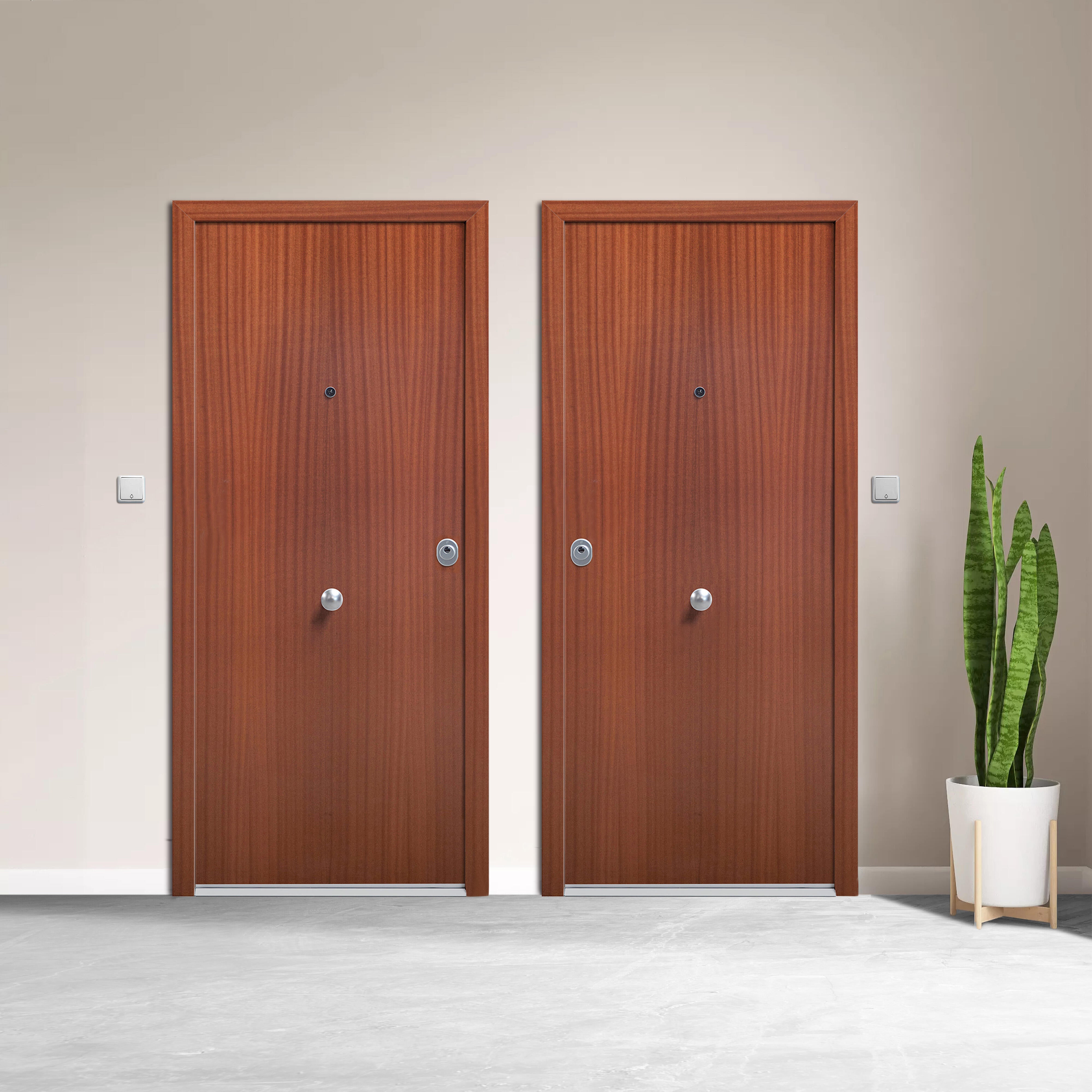 Puerta de entrada acorazada serie Silver 1,0 liso sapelly / interior liso blanco apertura izquierda 208x90.3cm - 2