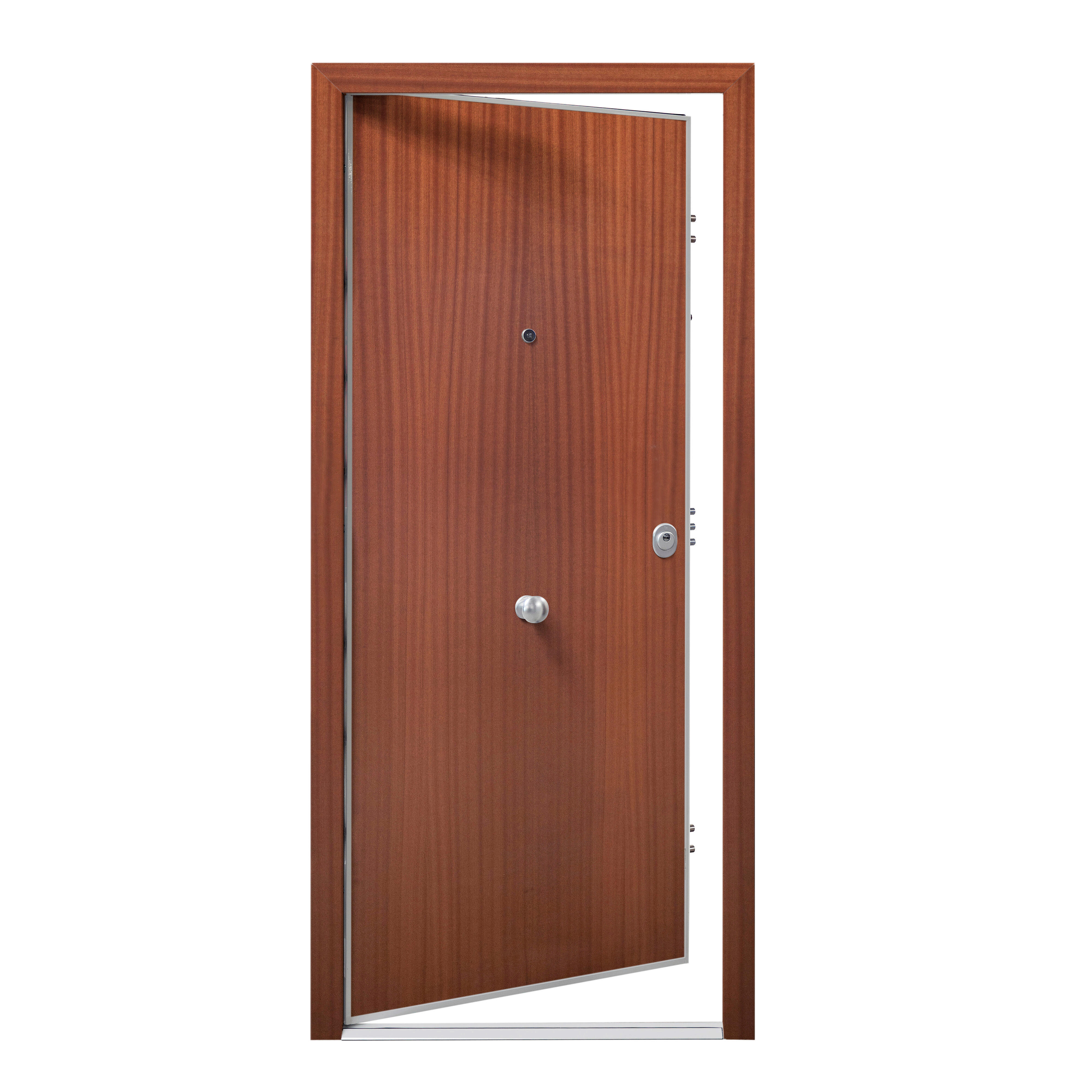 Puerta de entrada acorazada serie Silver 1,0 liso sapelly / interior liso blanco apertura izquierda 208x90.3cm - 13