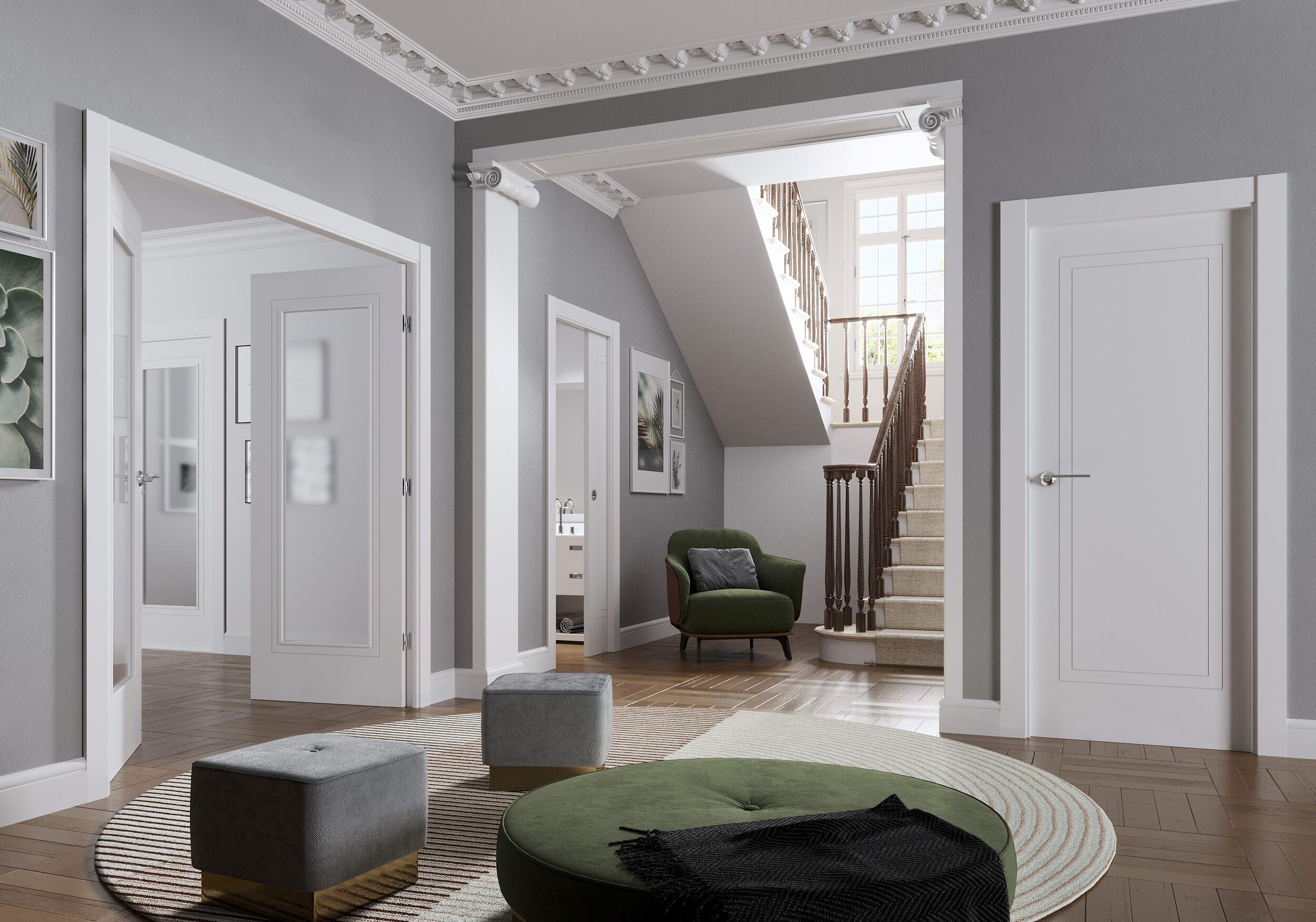 Puerta de interior corredera ciega maciza lacada Line Miramar blanco con uñero y condena anchura 82,5cm - 2